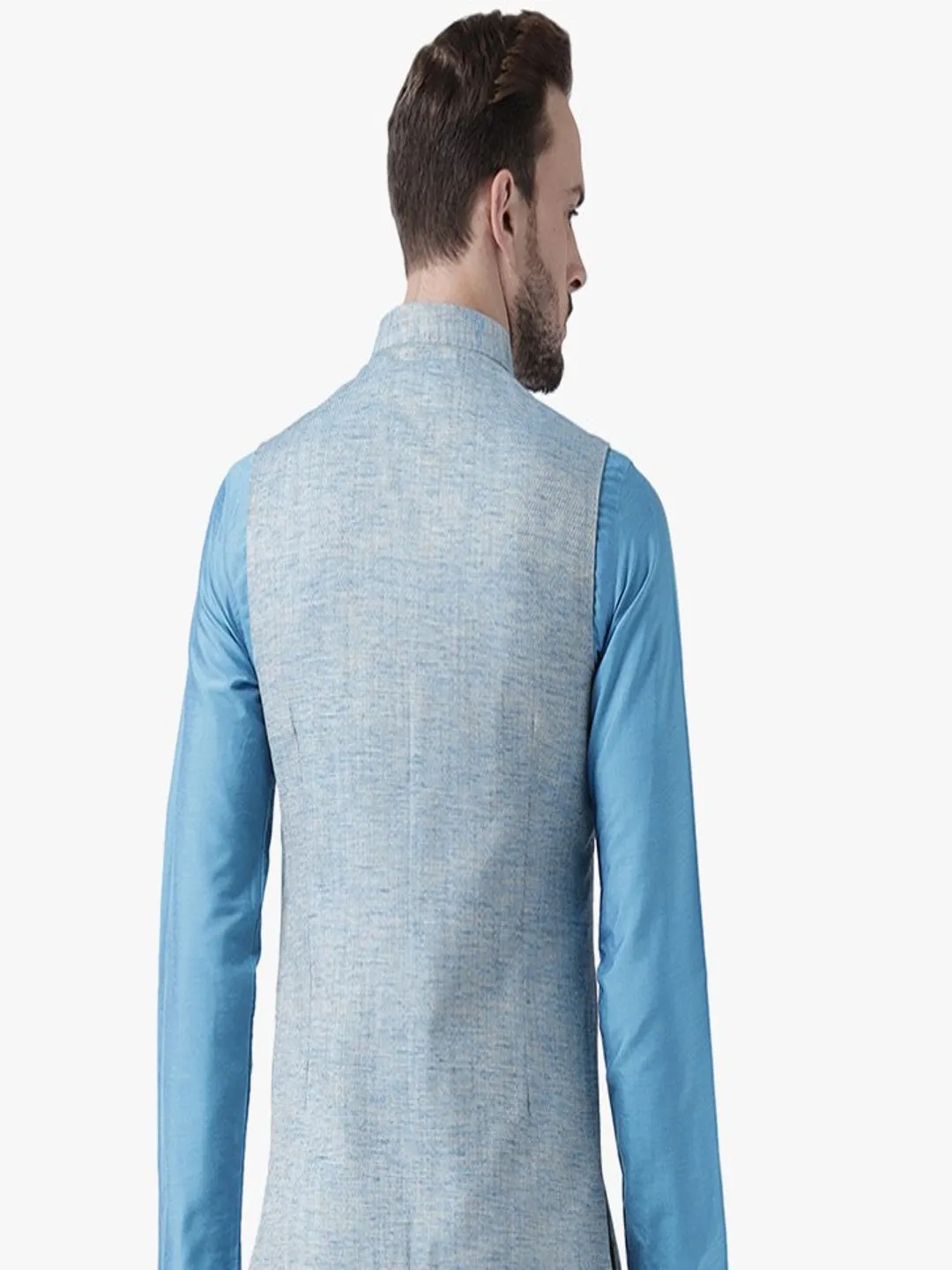 Men Blue Solid Nehru Jacket