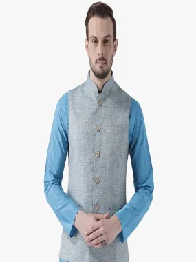 Men Blue Solid Nehru Jacket