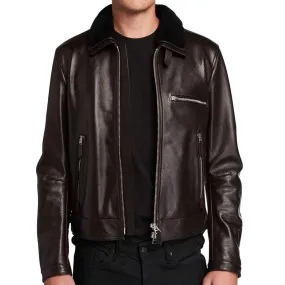 Mens Luxurious Leather Jacket with Shearling Collar