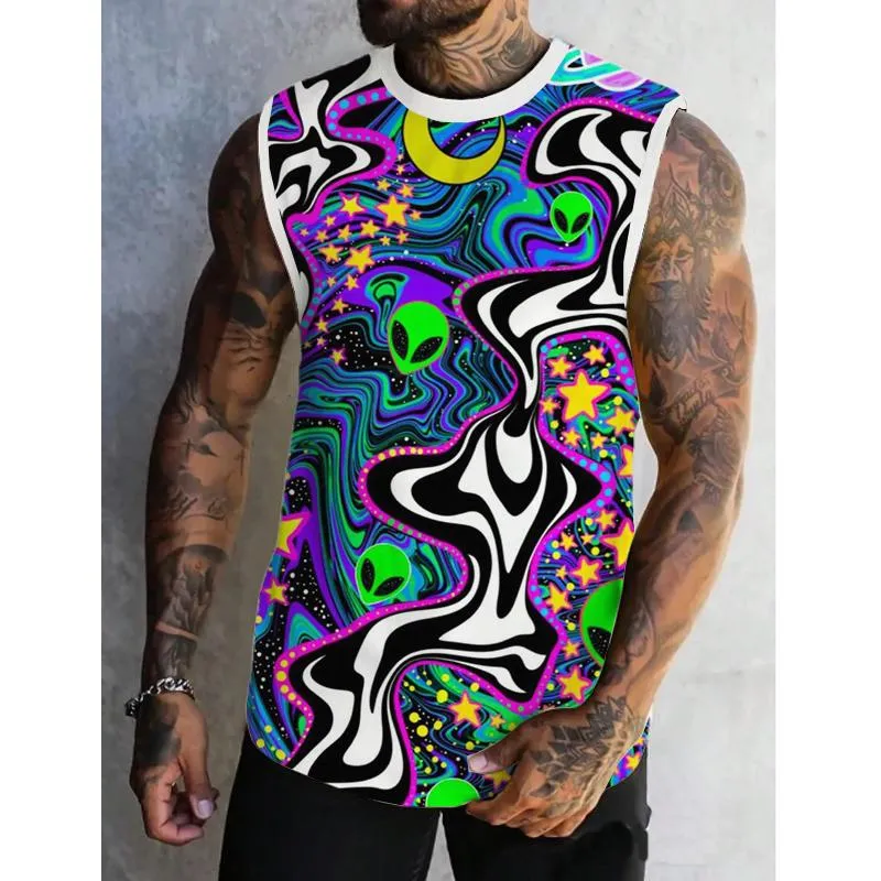 Men's Multicolor Alien Printed Casual Tank Top 40113668L