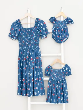 Mom & Me Smocked Navy Floral Dress