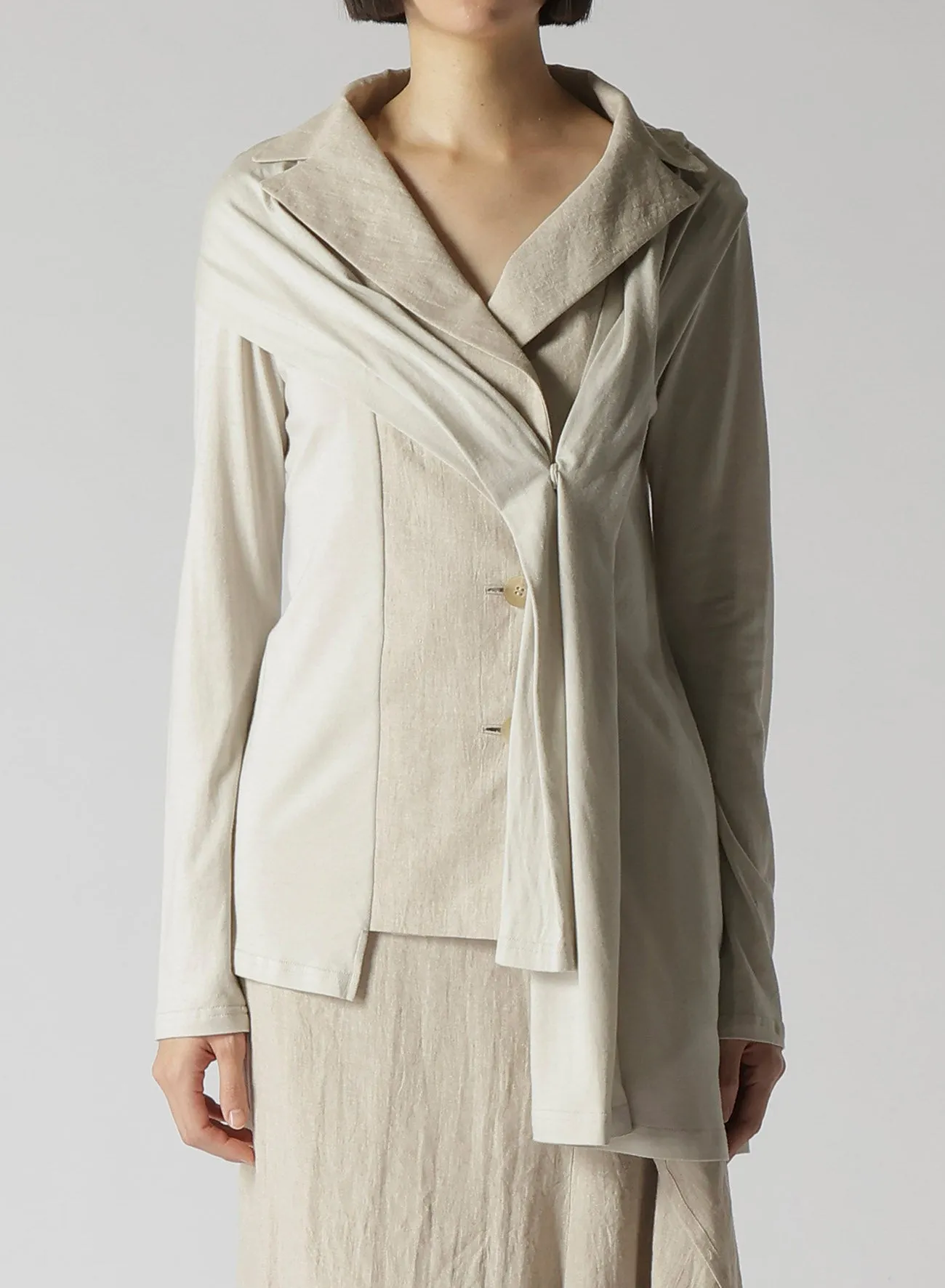 NATURAL WASHED LINEN COMBINATION SINGLE JACKET