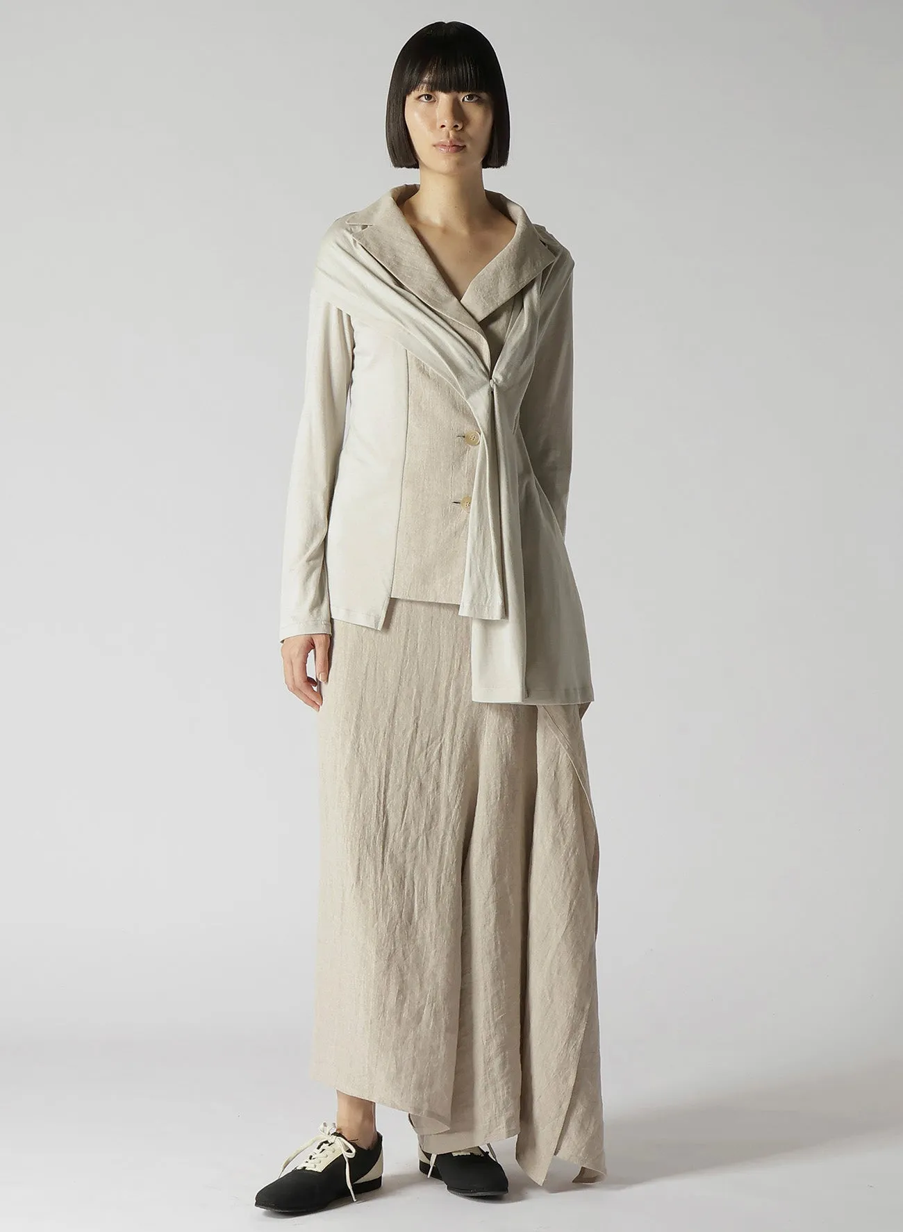 NATURAL WASHED LINEN COMBINATION SINGLE JACKET