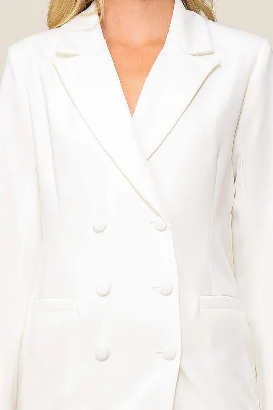 Off White Double Breasted Button Up Blazer Dress