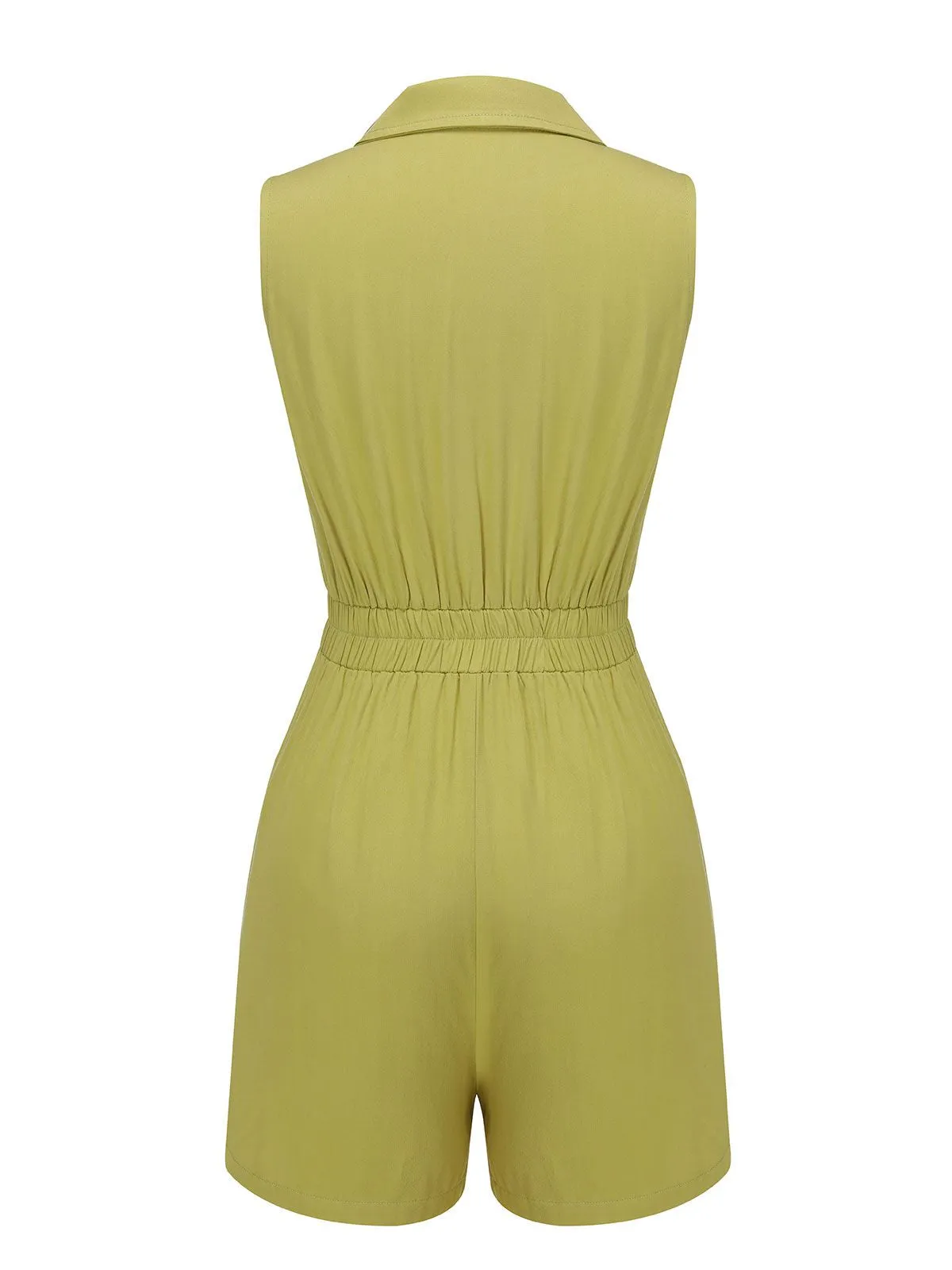 Olive Green 1950s Solid Lapel Belt Romper