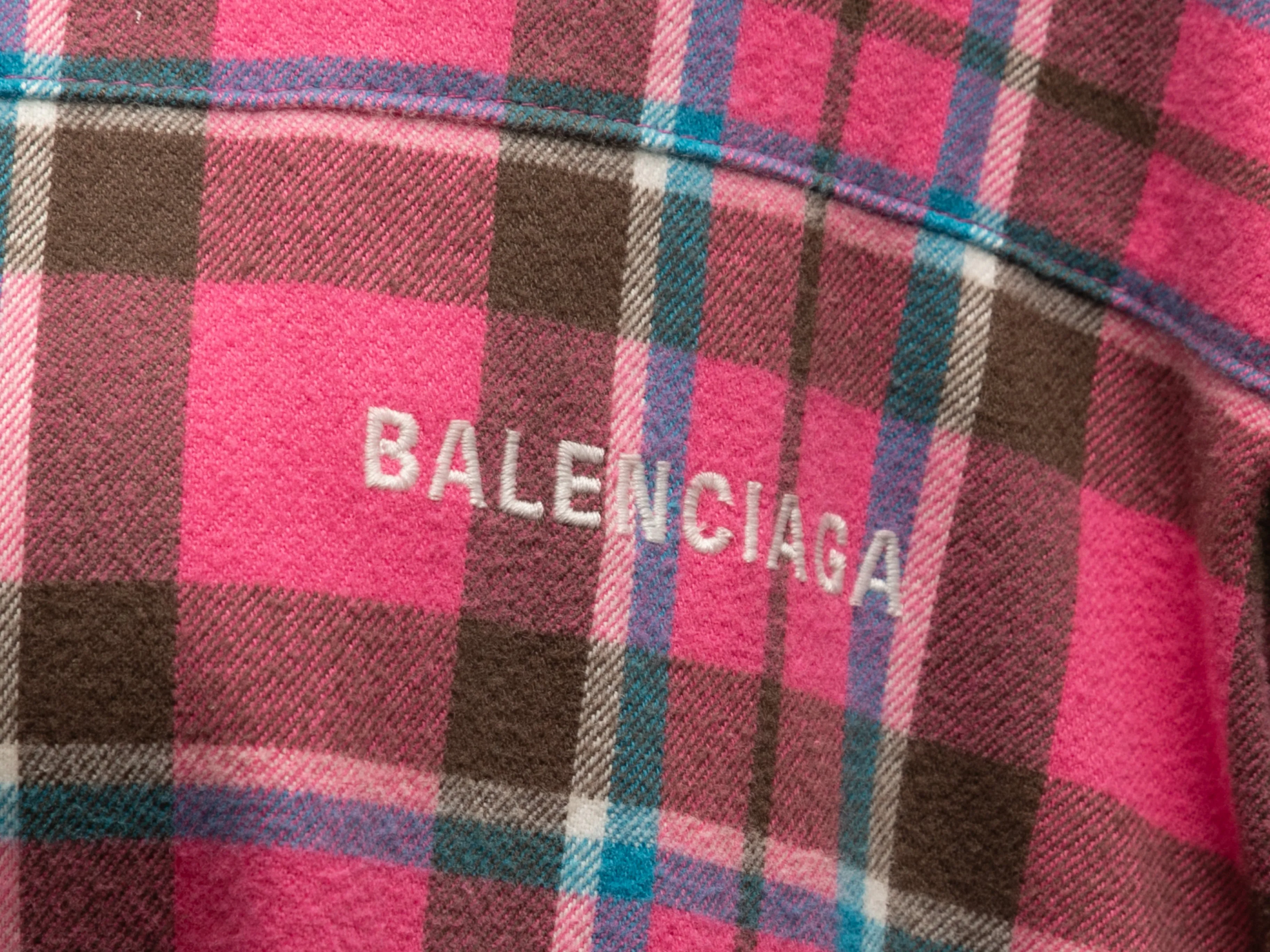 Pink & Multicolor Balenciaga Plaid Cotton Zip Jacket Size EU 34