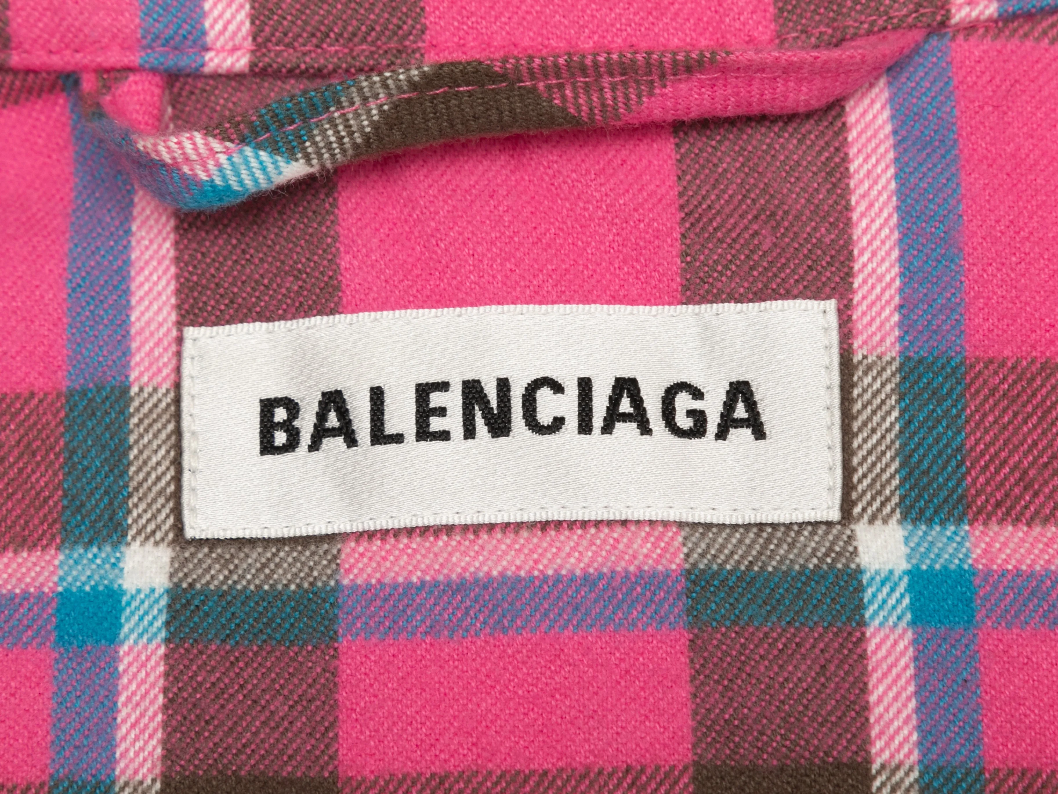 Pink & Multicolor Balenciaga Plaid Cotton Zip Jacket Size EU 34