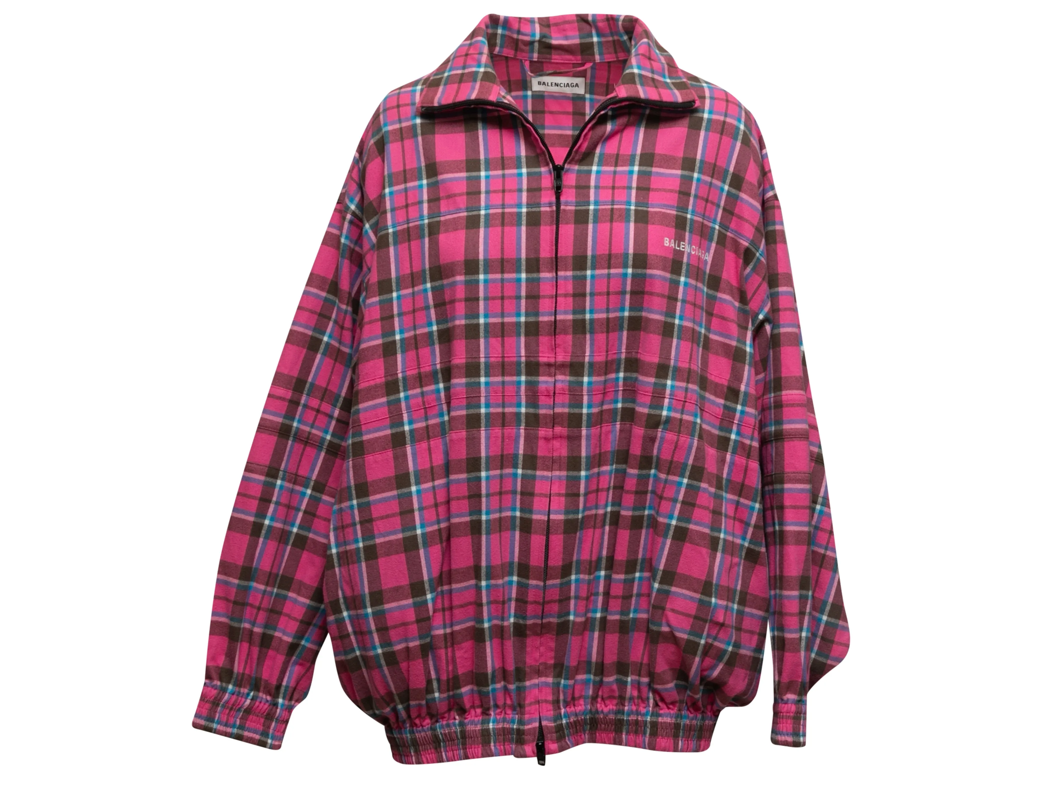 Pink & Multicolor Balenciaga Plaid Cotton Zip Jacket Size EU 34