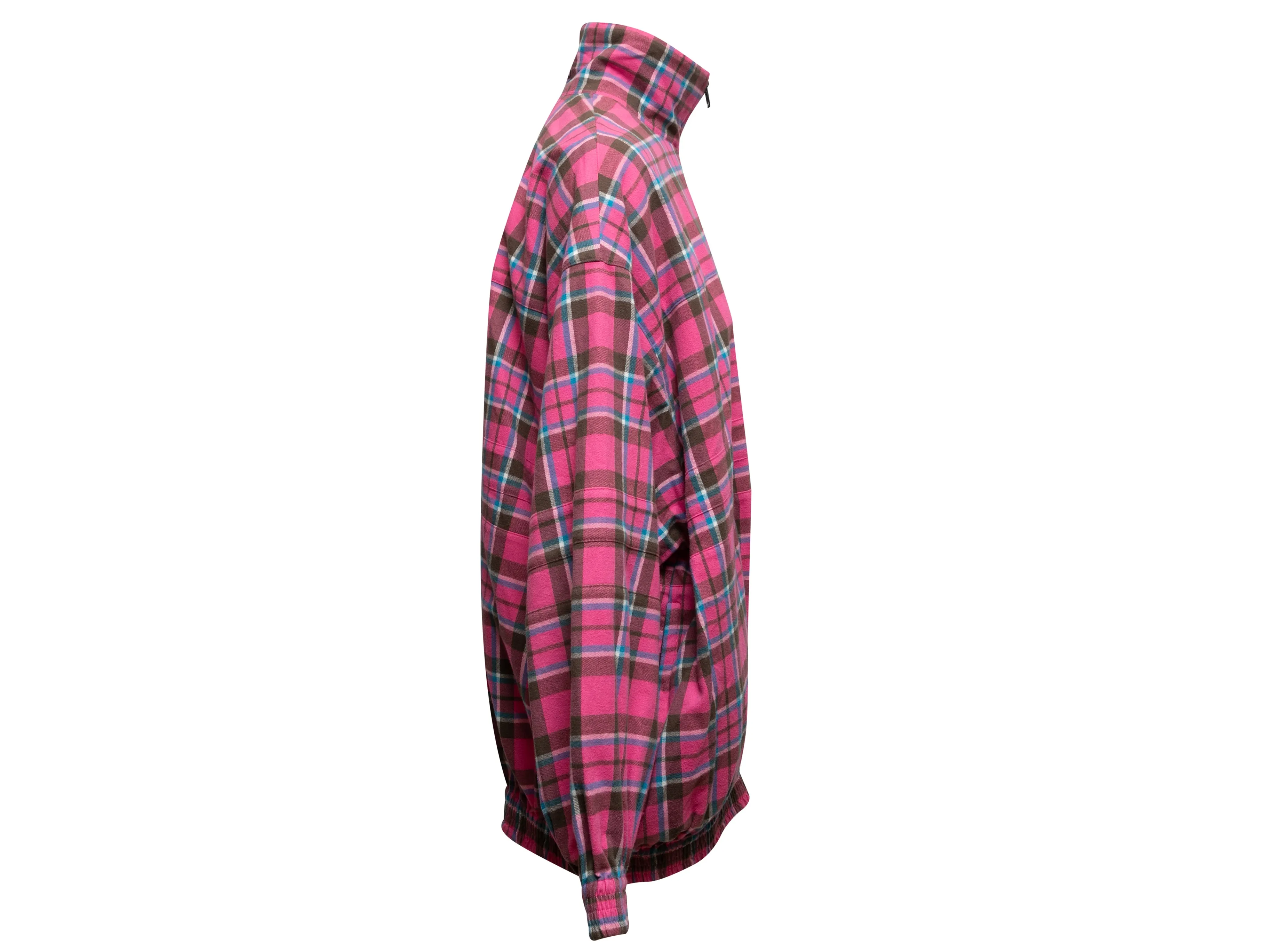 Pink & Multicolor Balenciaga Plaid Cotton Zip Jacket Size EU 34