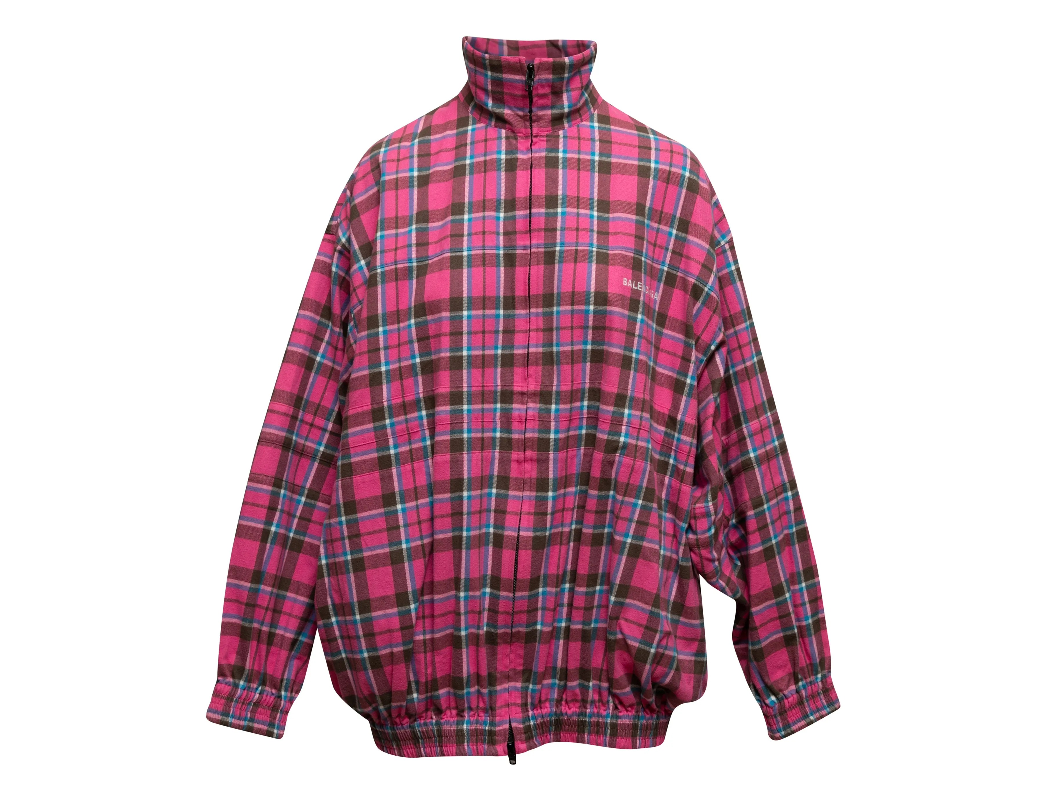 Pink & Multicolor Balenciaga Plaid Cotton Zip Jacket Size EU 34