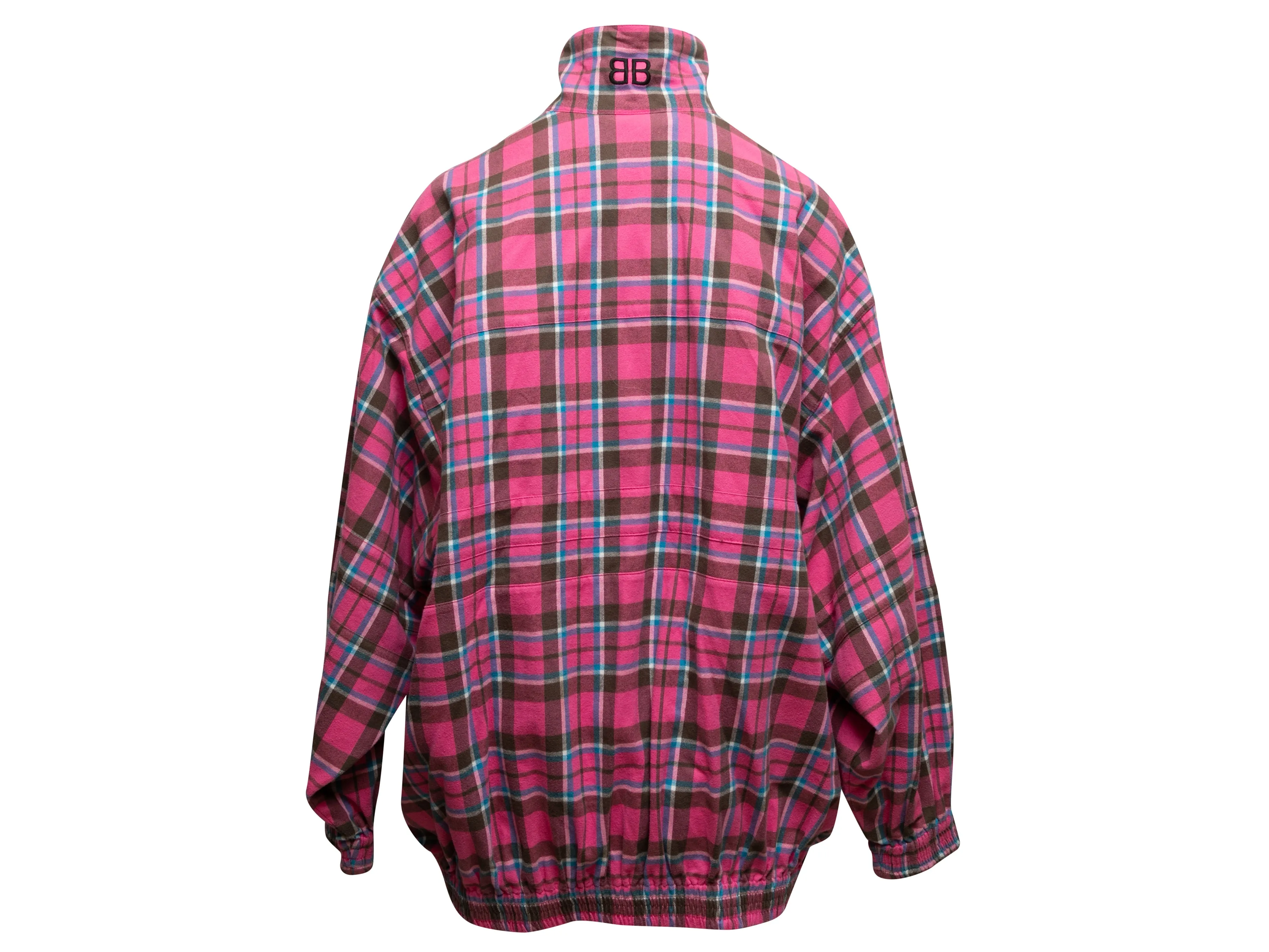 Pink & Multicolor Balenciaga Plaid Cotton Zip Jacket Size EU 34