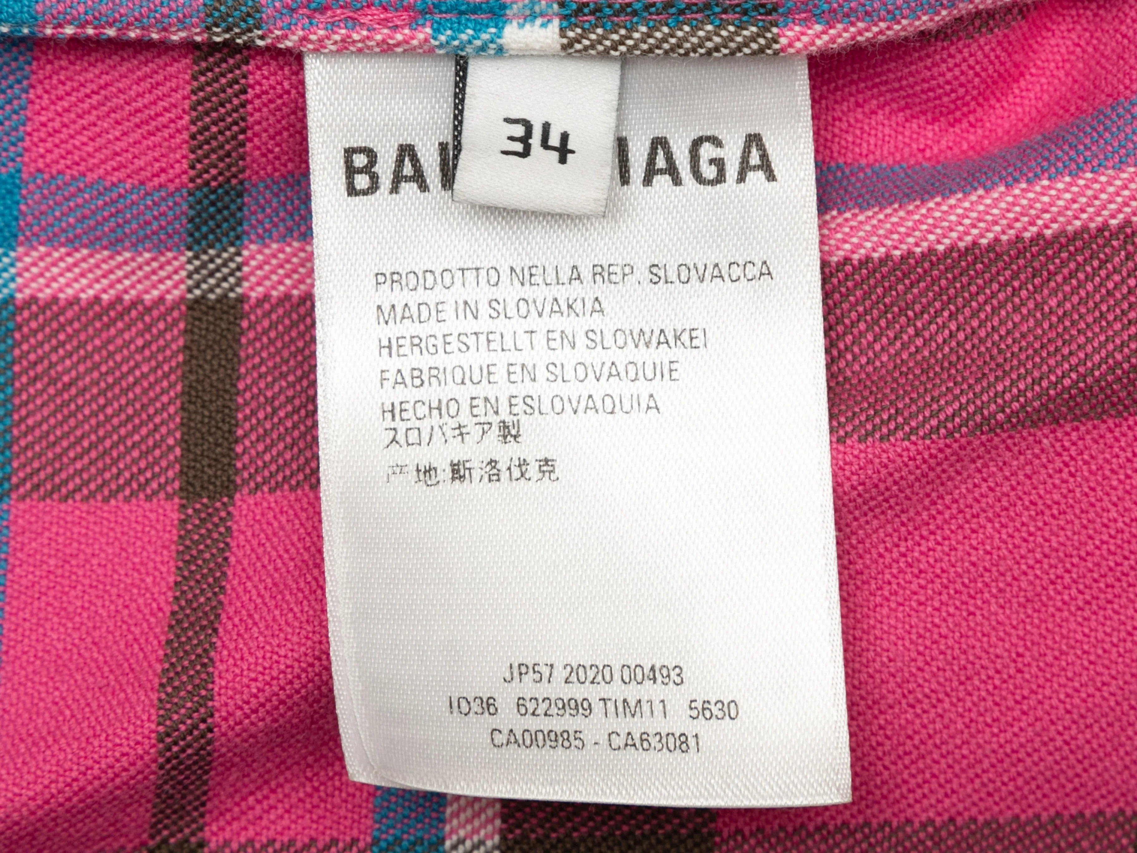 Pink & Multicolor Balenciaga Plaid Cotton Zip Jacket Size EU 34