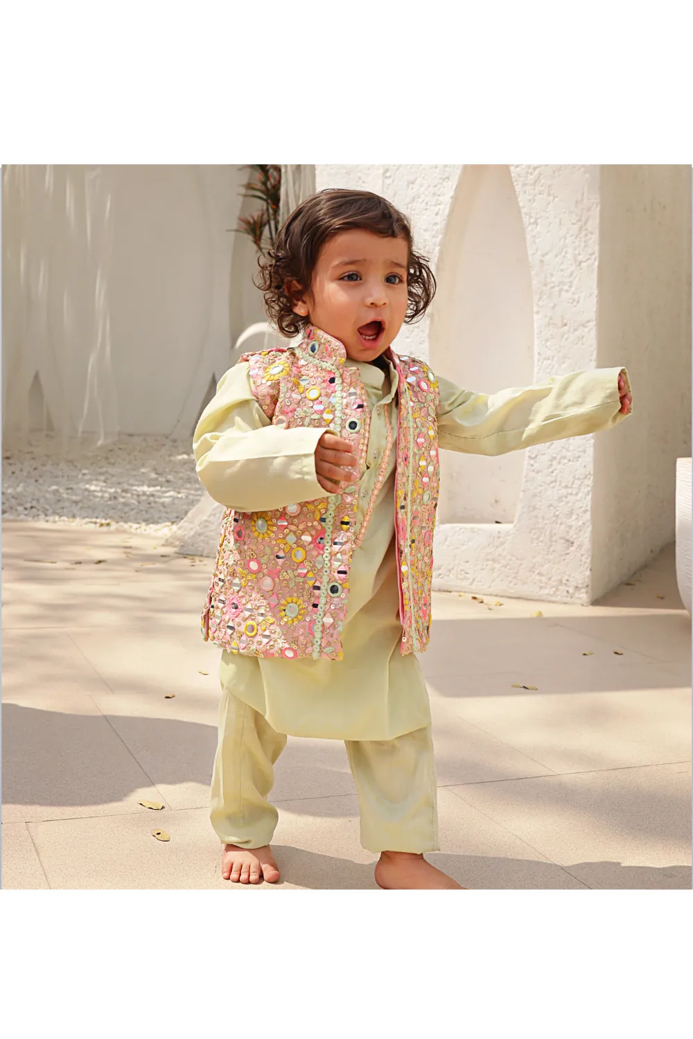 Pista Green Embroidered Kurta Pant with jacket set