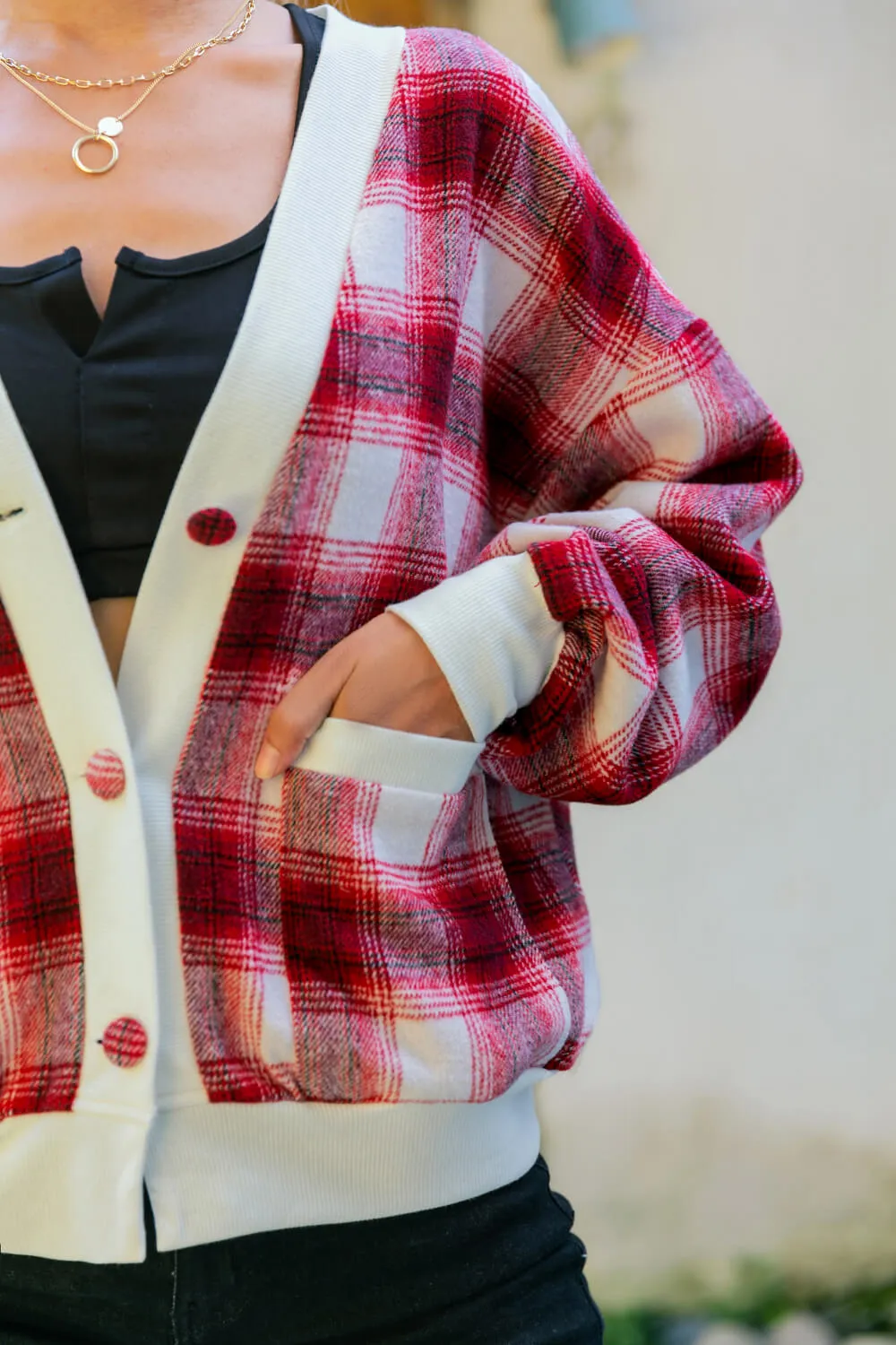 Plaid Button Down Jacket with Pockets