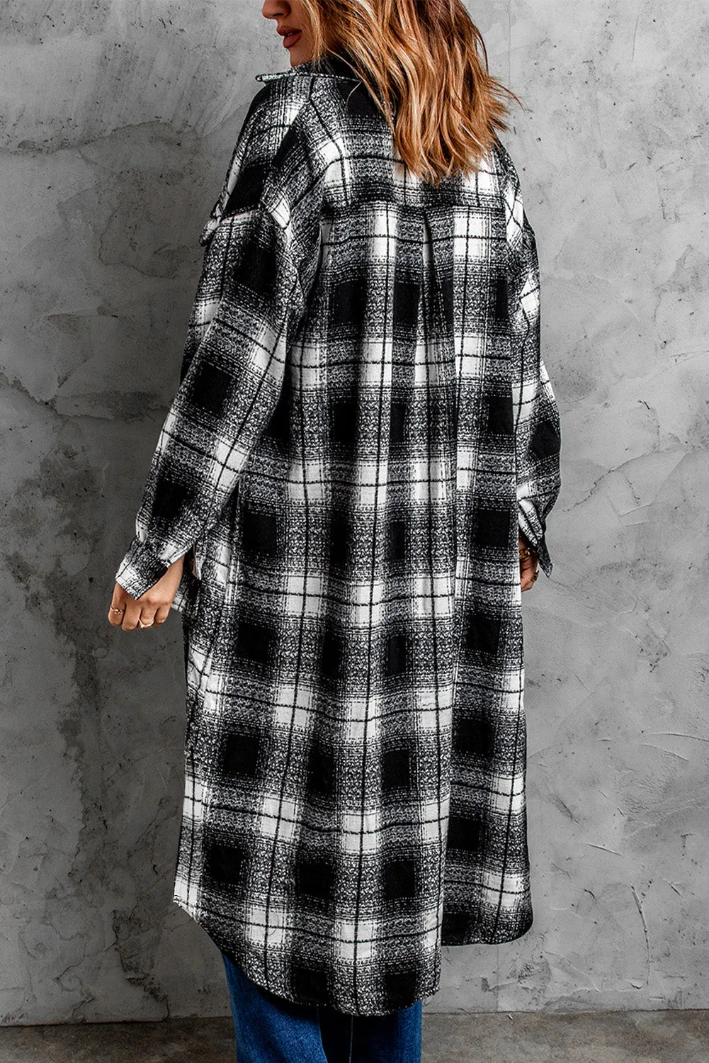 *PLAID DUSTER COAT BLACK/WHITE