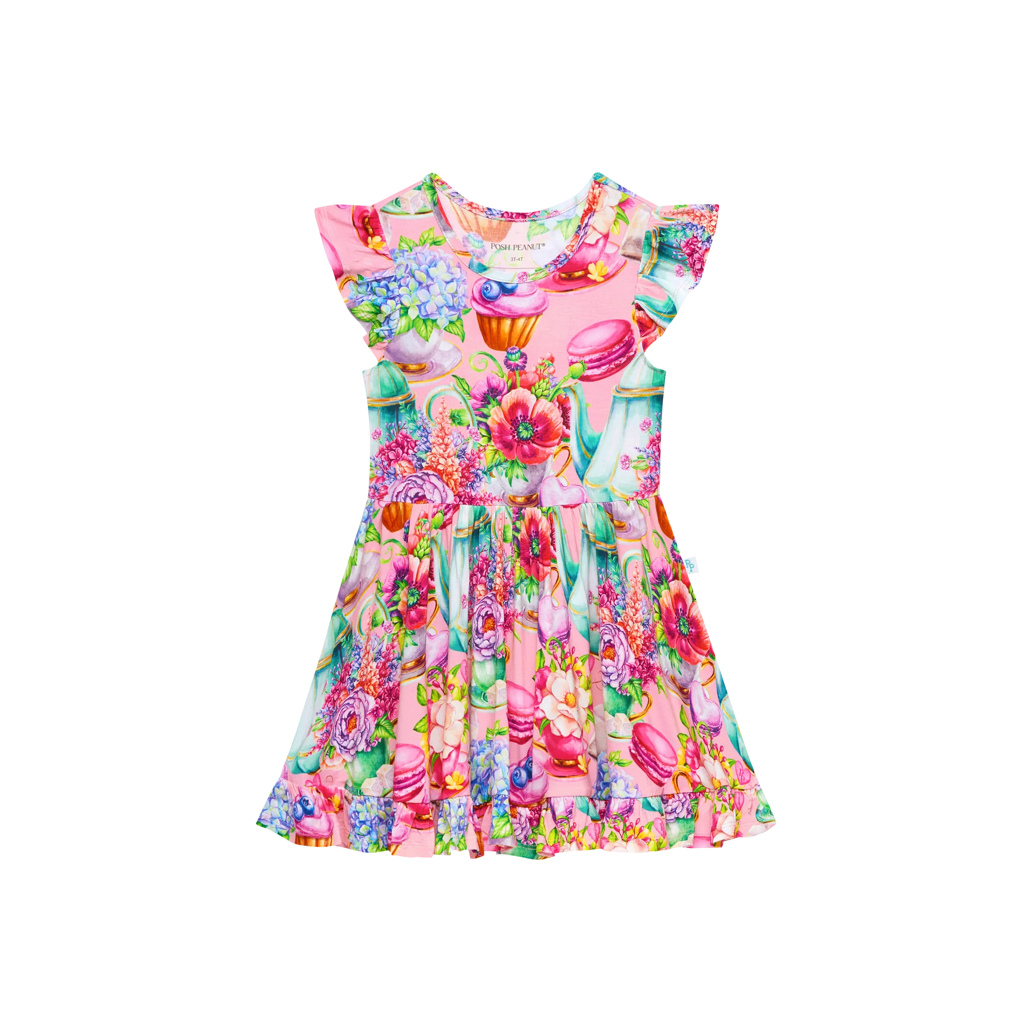 POS Elizabeth Floral Cap Sleeve Ruffle Sleeve Twirl Dress