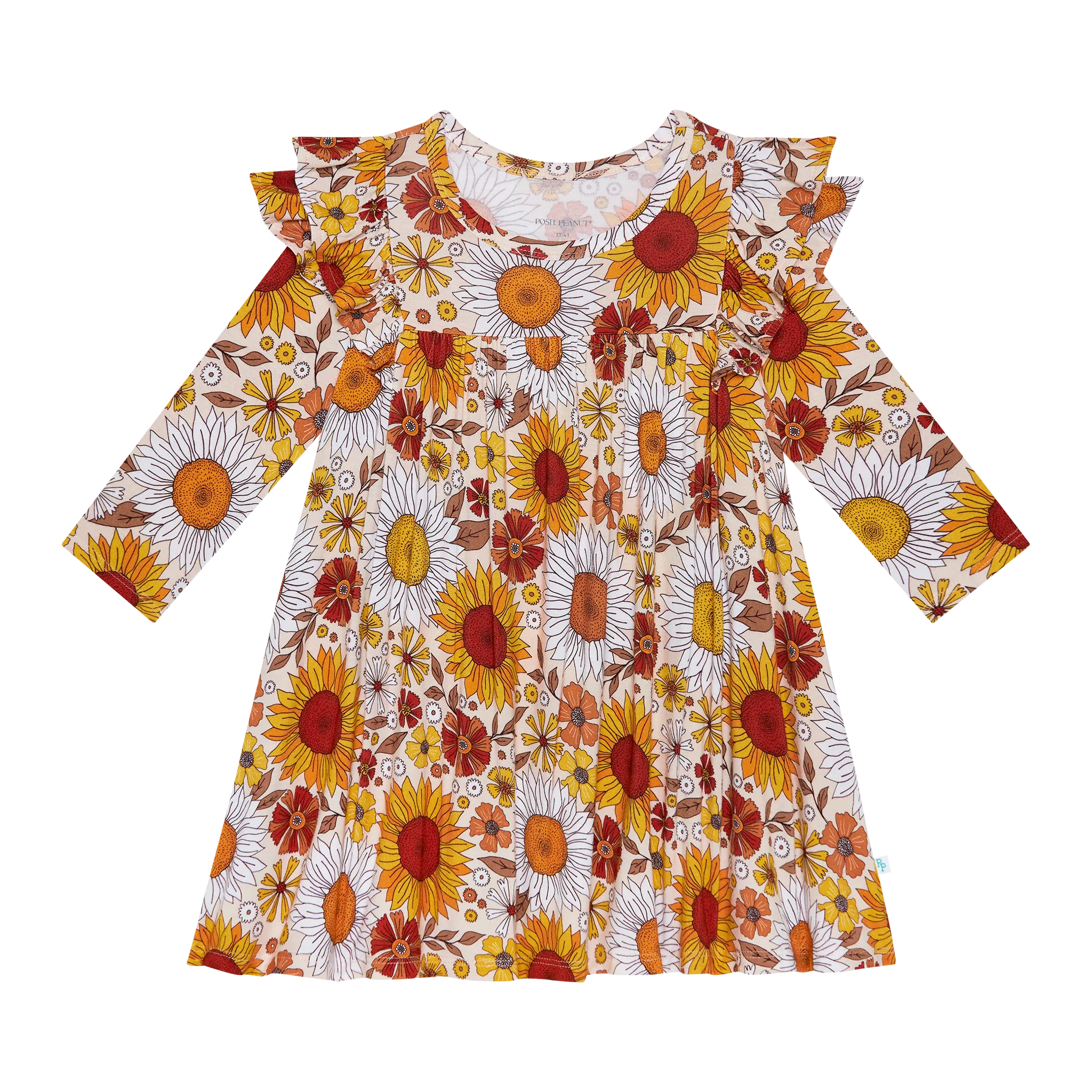 Posh Peanut Goldie 3/4 Sleeve Flutter Dress