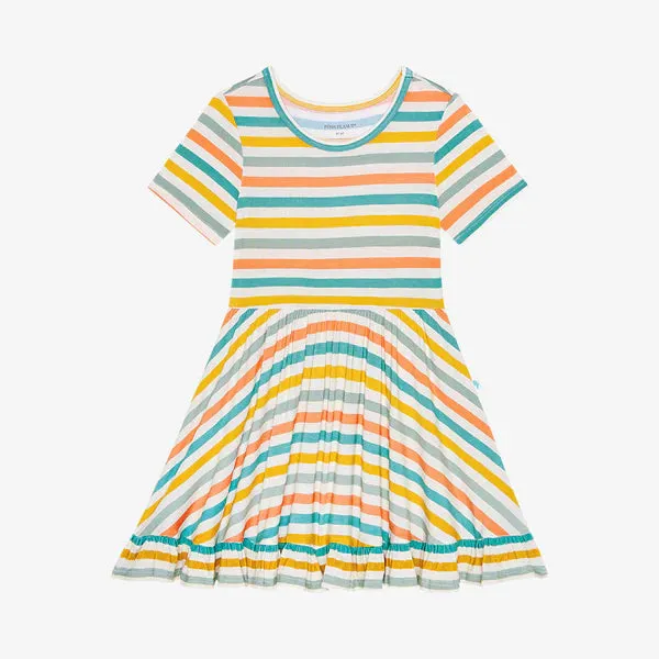 Posh Peanut Popsicle Stripe Short Sleeve Ruffled Twirl Dress