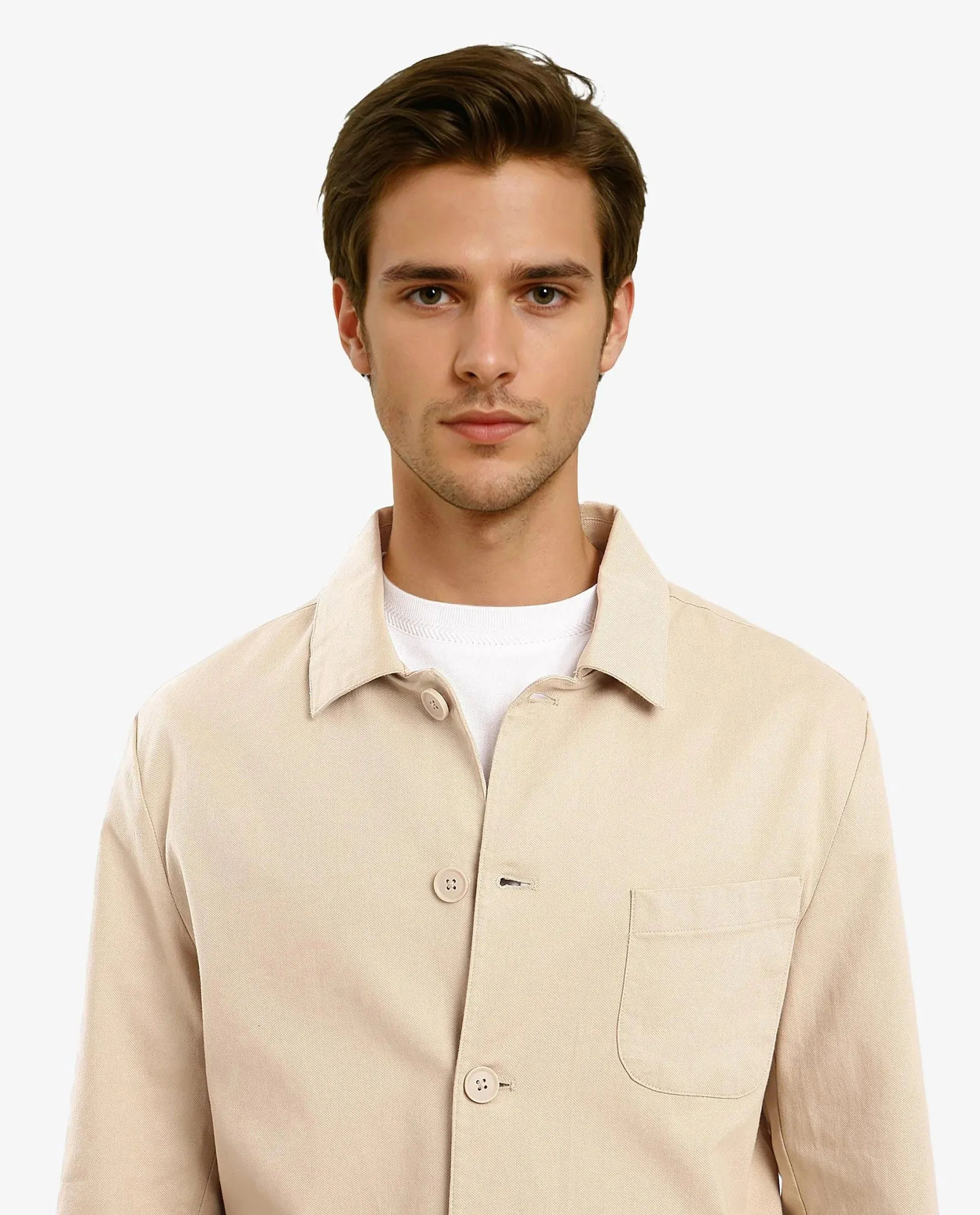 Rare Rabbit Men's Torroy Beige Cotton Spandex Fabric Full Sleeves Regular Fit Plain Jacket