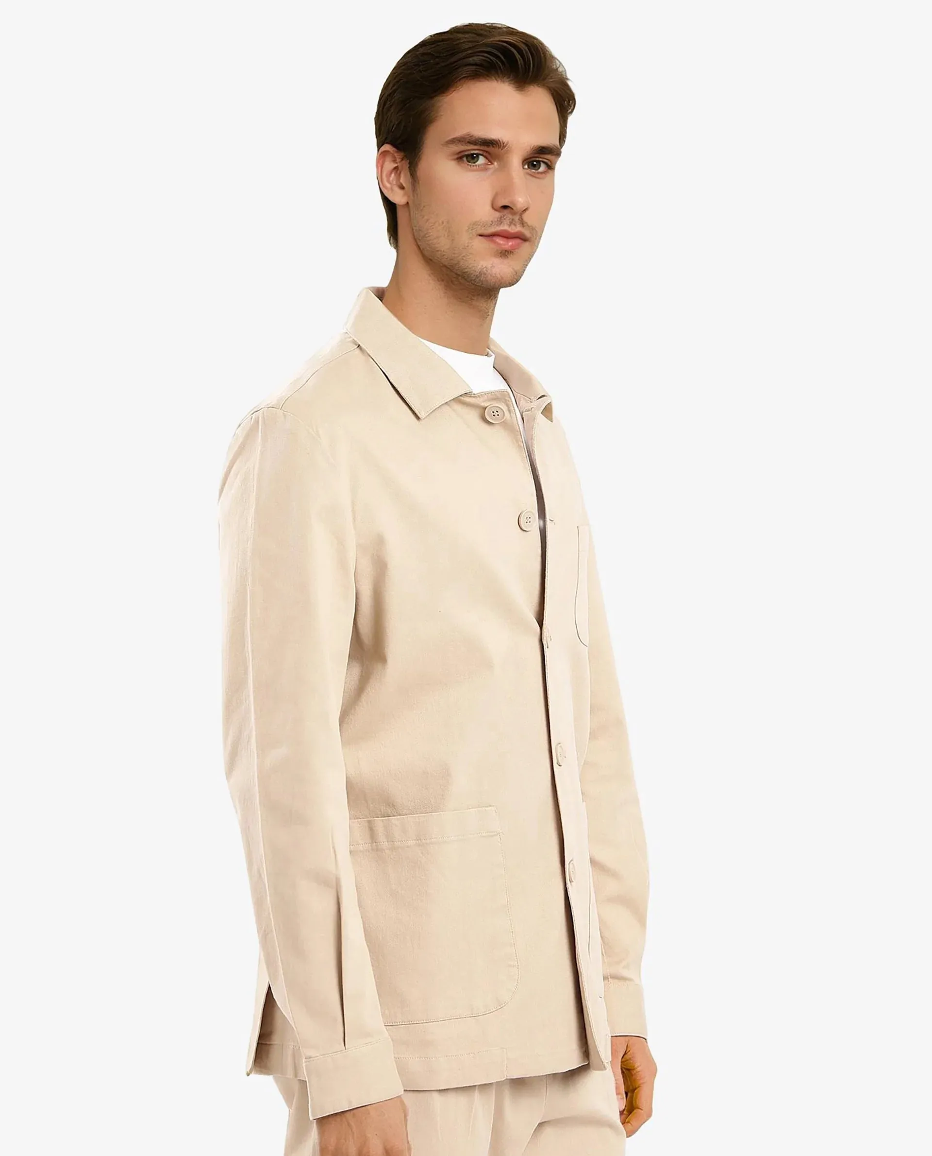 Rare Rabbit Men's Torroy Beige Cotton Spandex Fabric Full Sleeves Regular Fit Plain Jacket