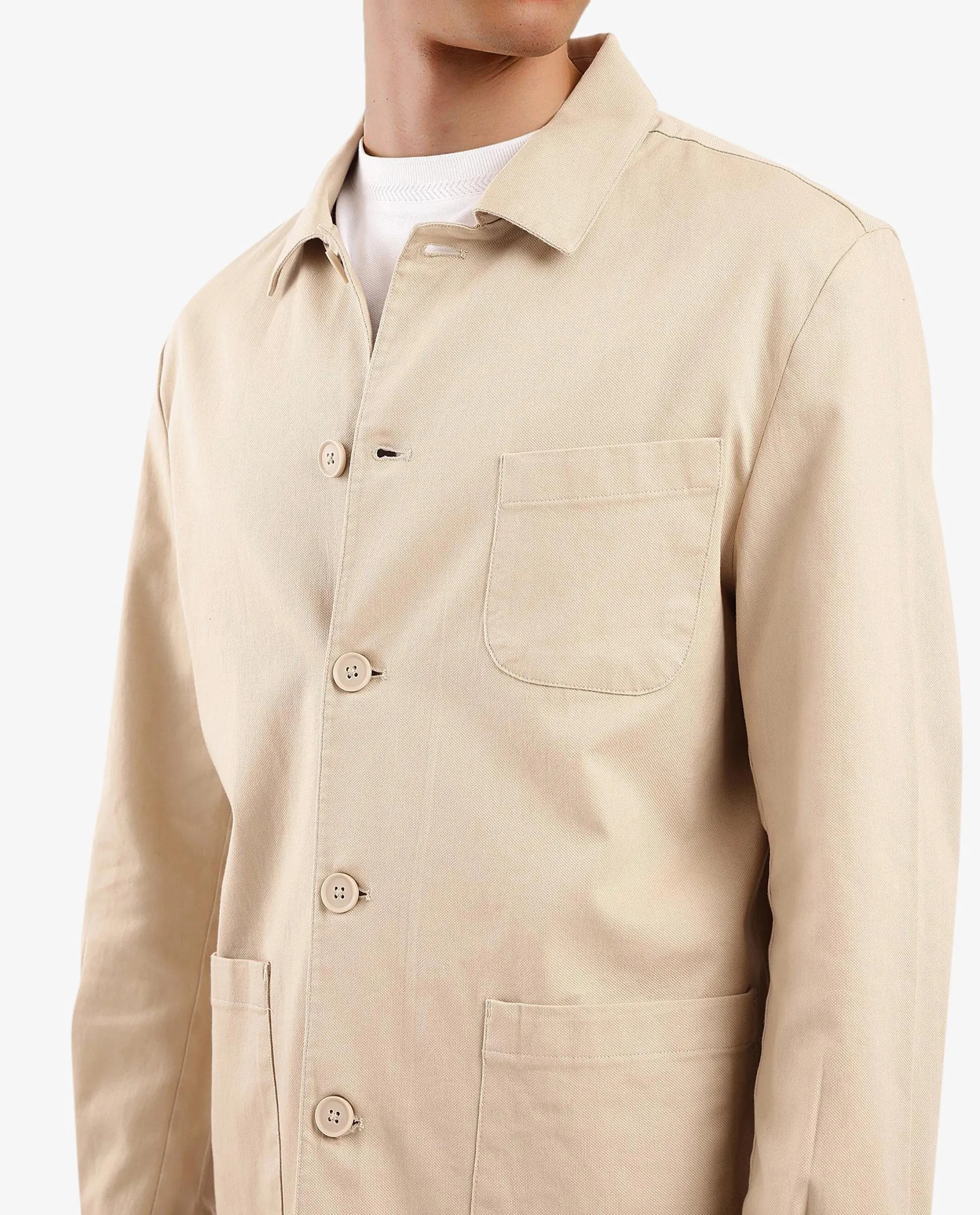 Rare Rabbit Men's Torroy Beige Cotton Spandex Fabric Full Sleeves Regular Fit Plain Jacket