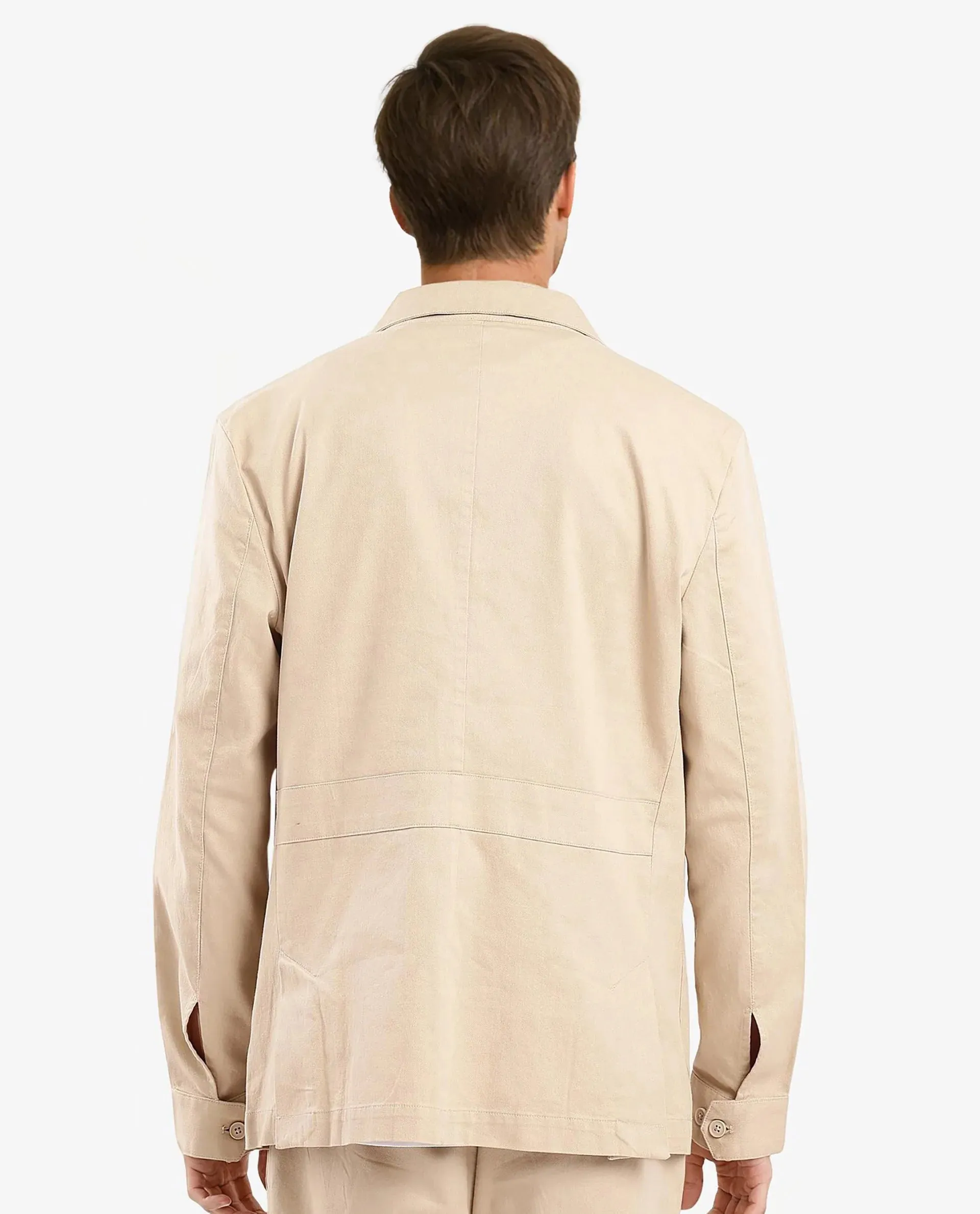 Rare Rabbit Men's Torroy Beige Cotton Spandex Fabric Full Sleeves Regular Fit Plain Jacket