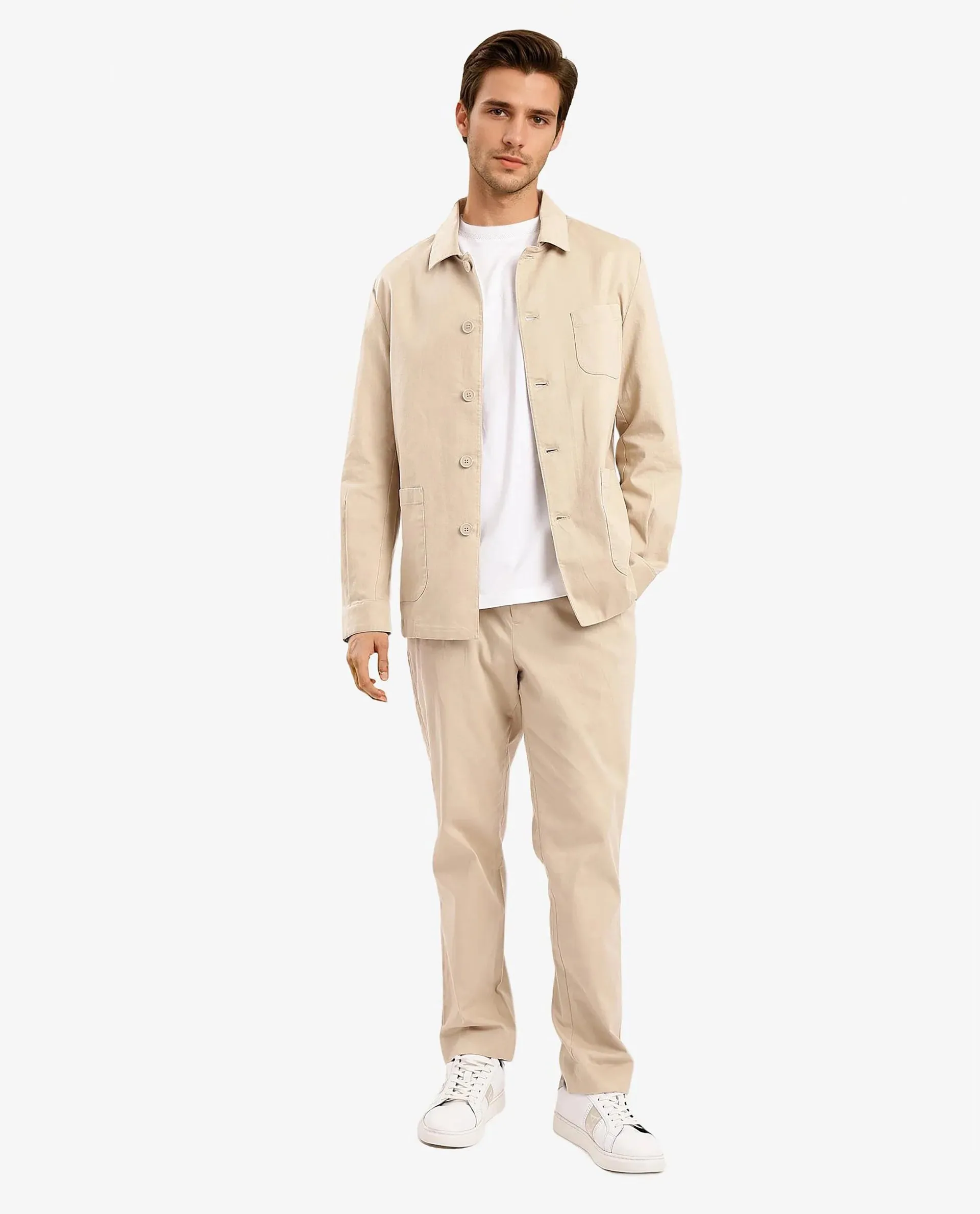 Rare Rabbit Men's Torroy Beige Cotton Spandex Fabric Full Sleeves Regular Fit Plain Jacket