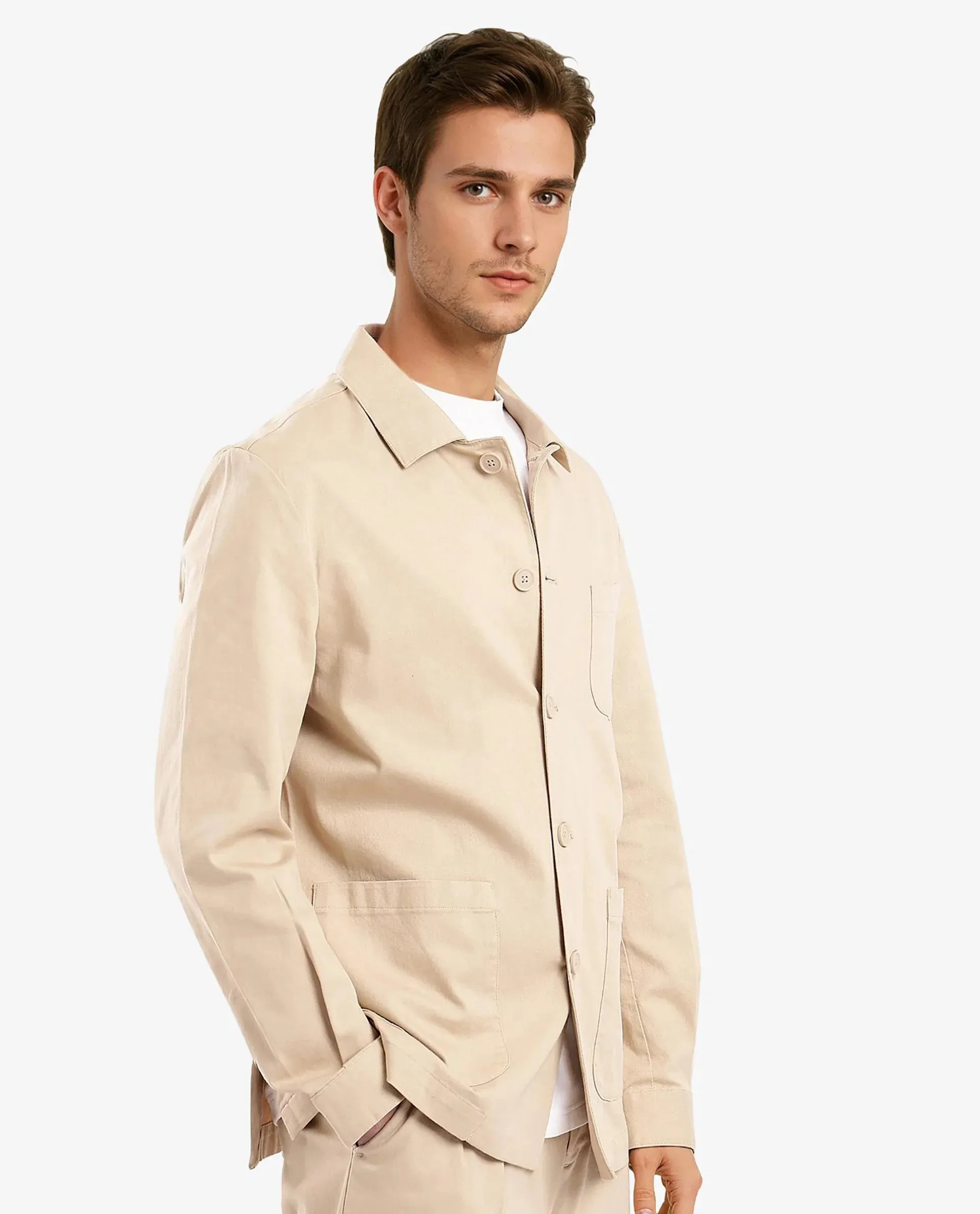 Rare Rabbit Men's Torroy Beige Cotton Spandex Fabric Full Sleeves Regular Fit Plain Jacket