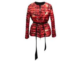 Red & Multicolor Moncler Floral Print Down Puffer Jacket Designer Size 3