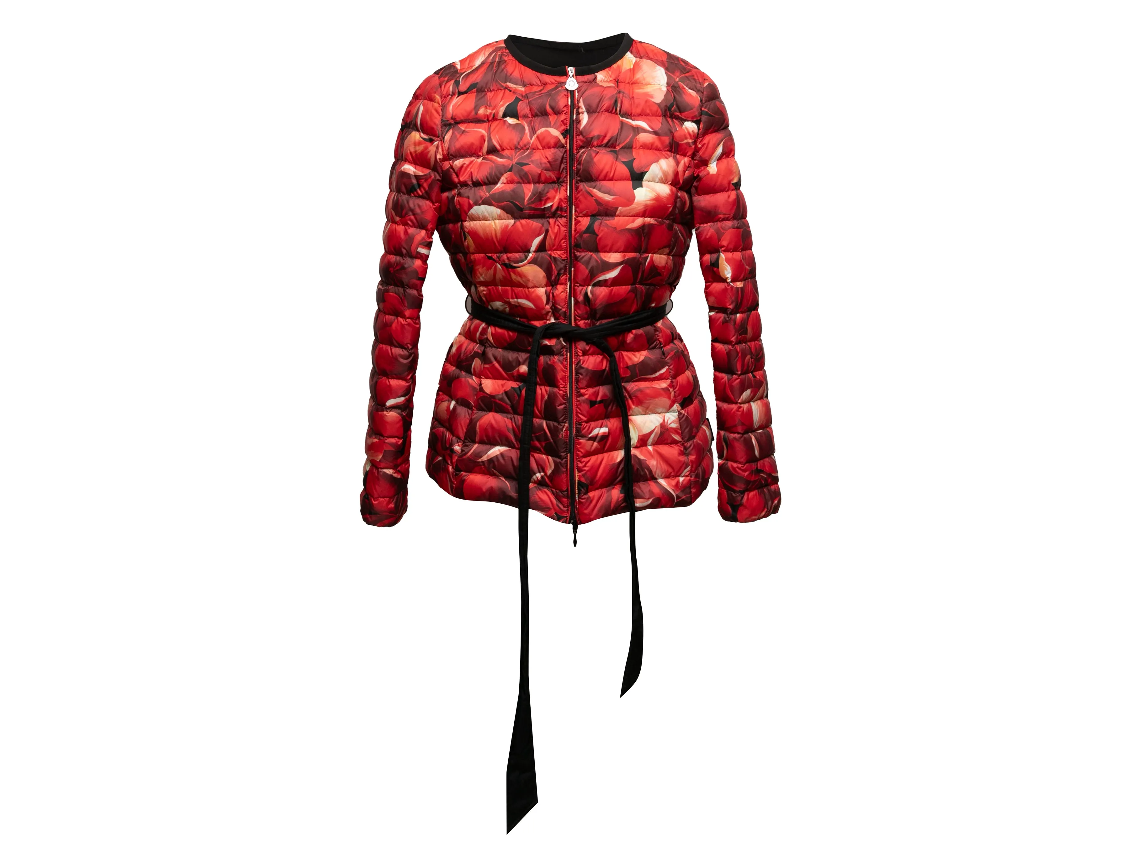 Red & Multicolor Moncler Floral Print Down Puffer Jacket Designer Size 3