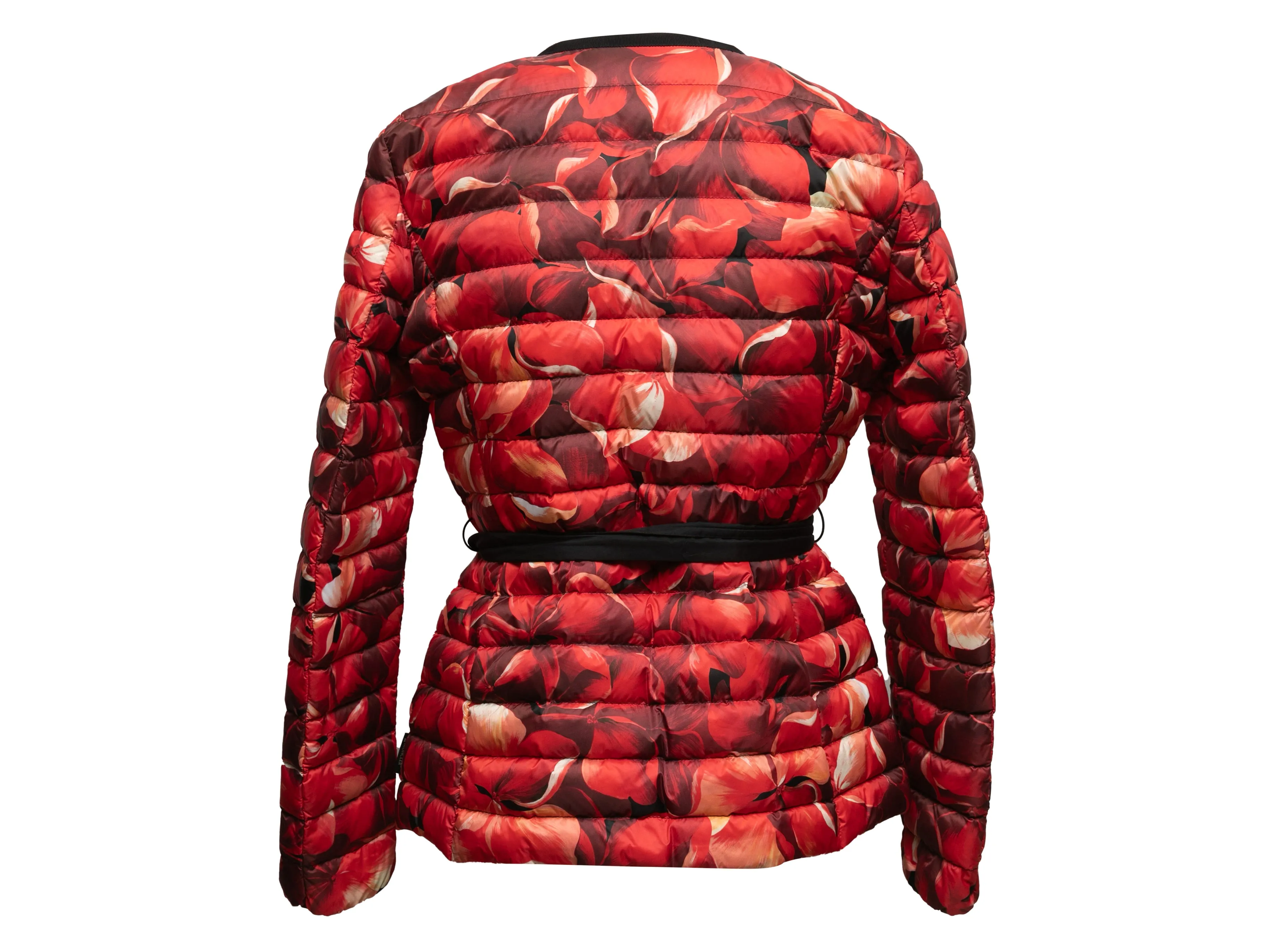 Red & Multicolor Moncler Floral Print Down Puffer Jacket Designer Size 3