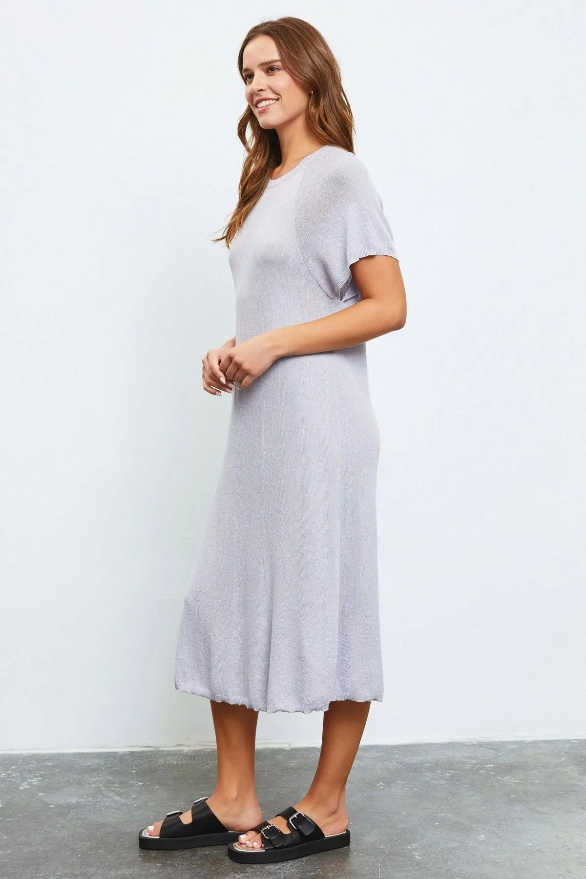 Relax Batwing Short Sleeve Sweater Midi Dress