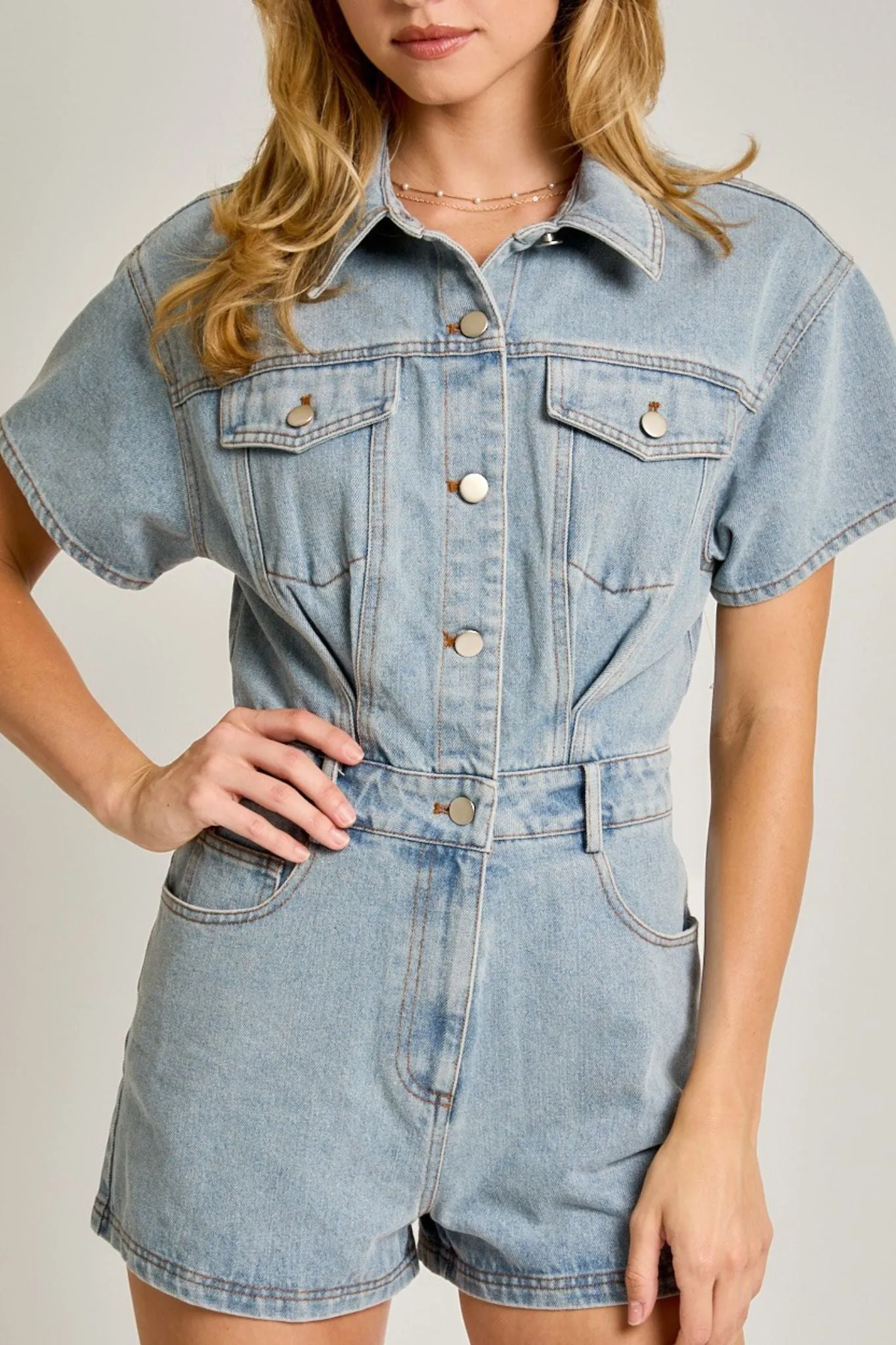 Return to You Romper in Denim