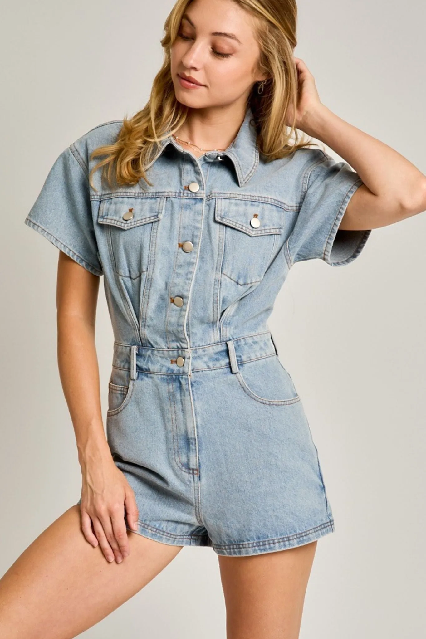 Return to You Romper in Denim