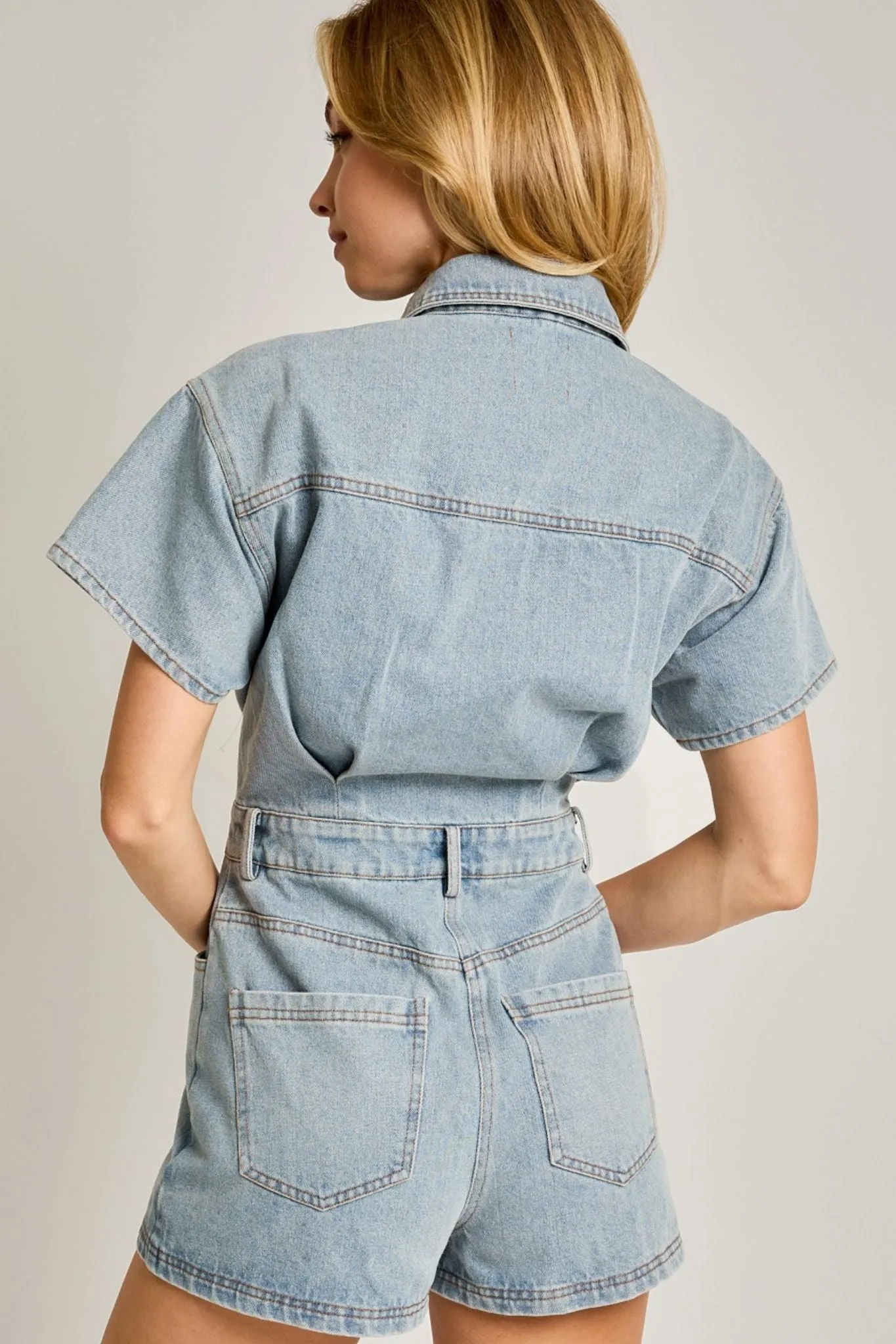 Return to You Romper in Denim