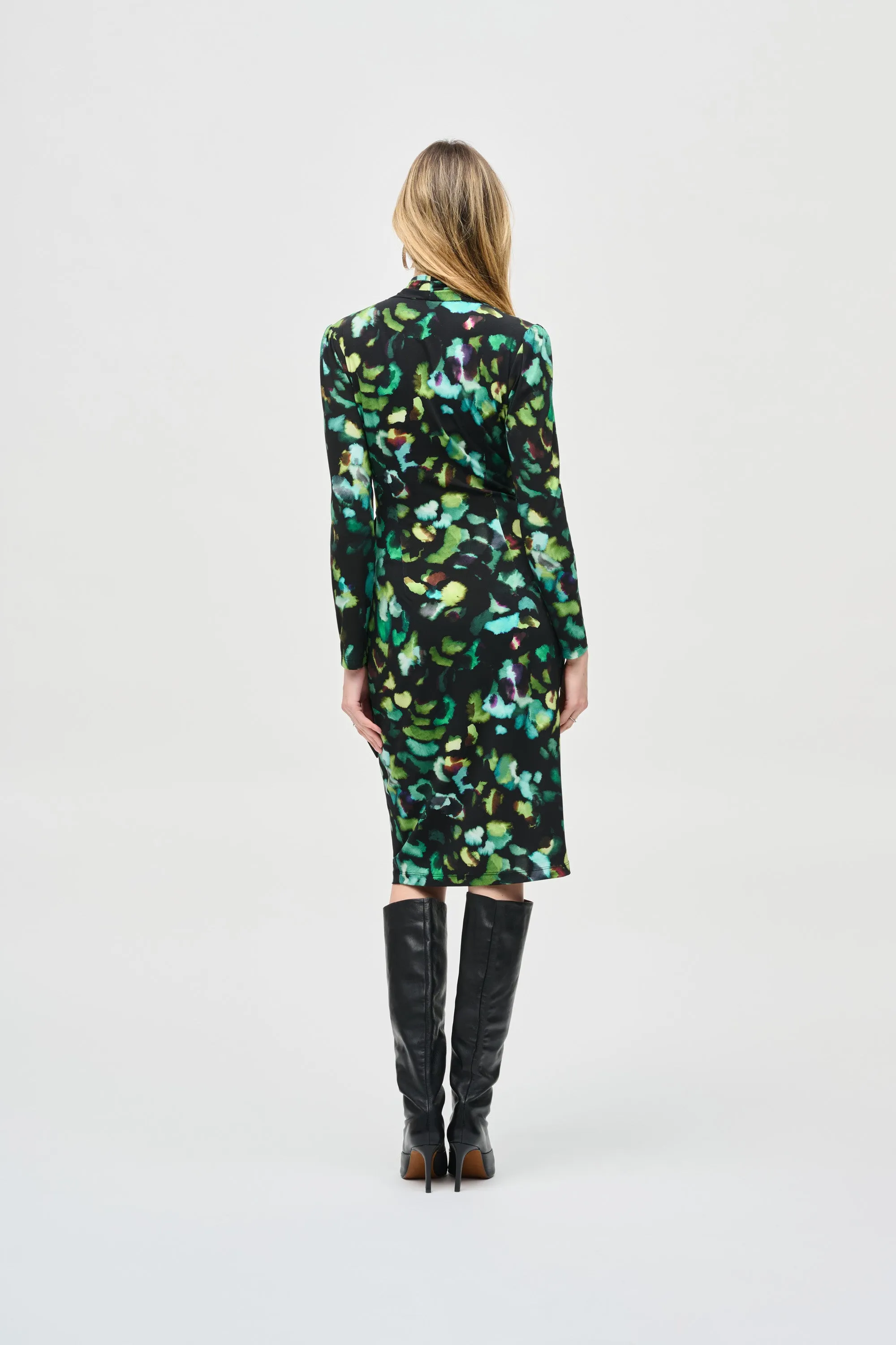 Silky knit abstract printed dress