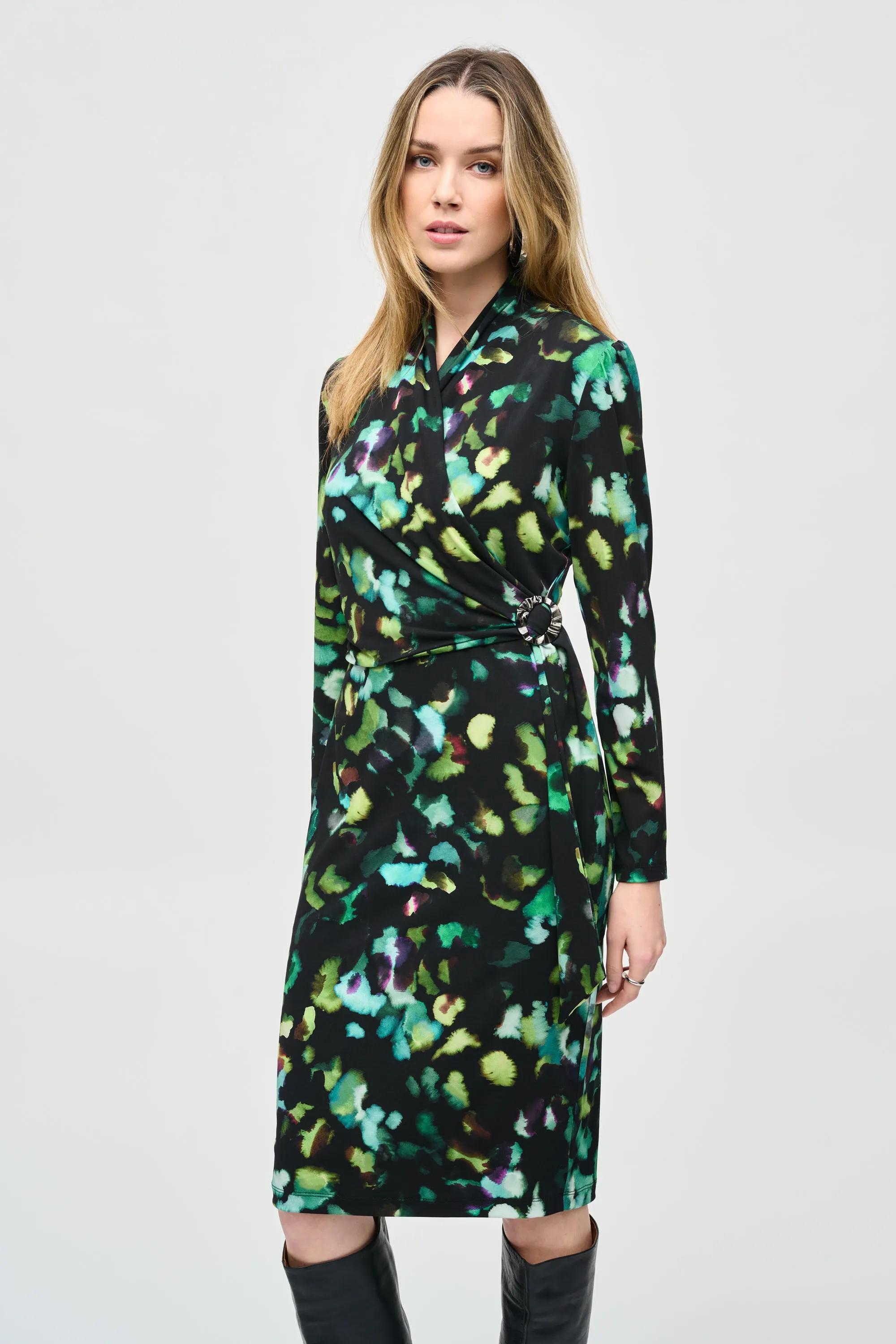 Silky knit abstract printed dress