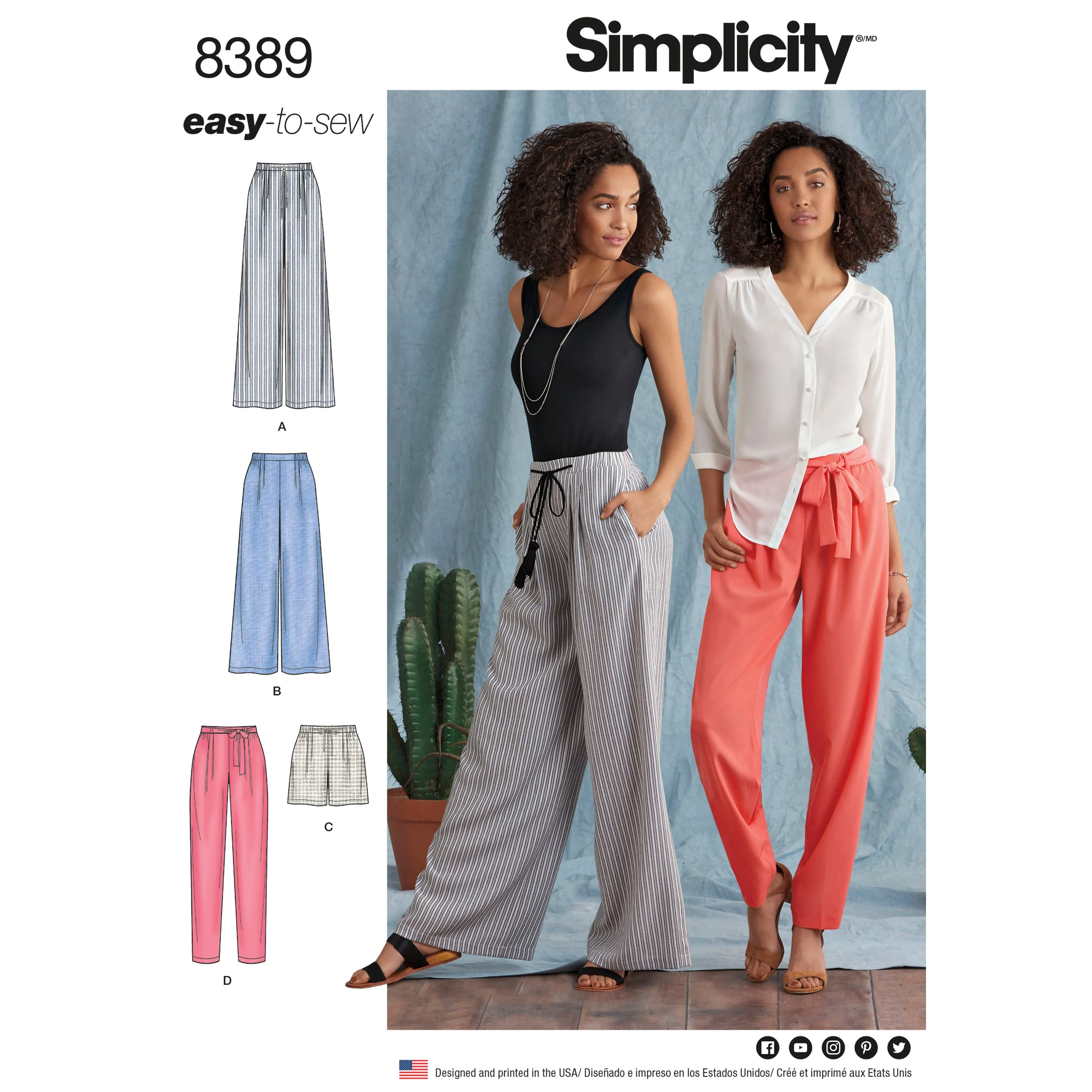 Simplicity Pattern 8389 Misses' Trousers with Length and Width Variations and Tie Belt