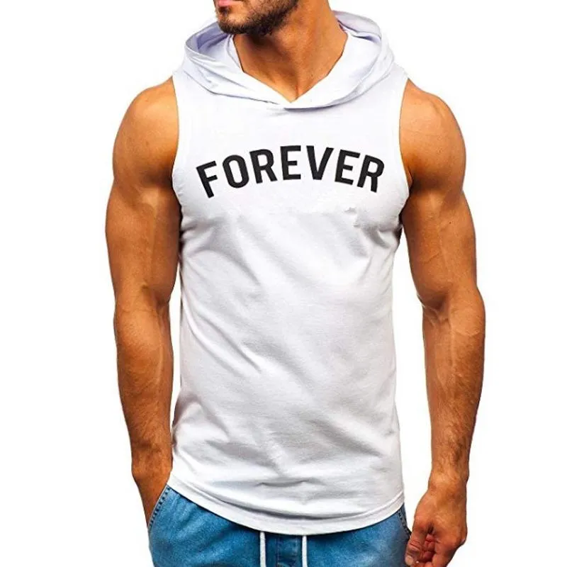 Sleeveless Printed Sports Hooded T-shirt