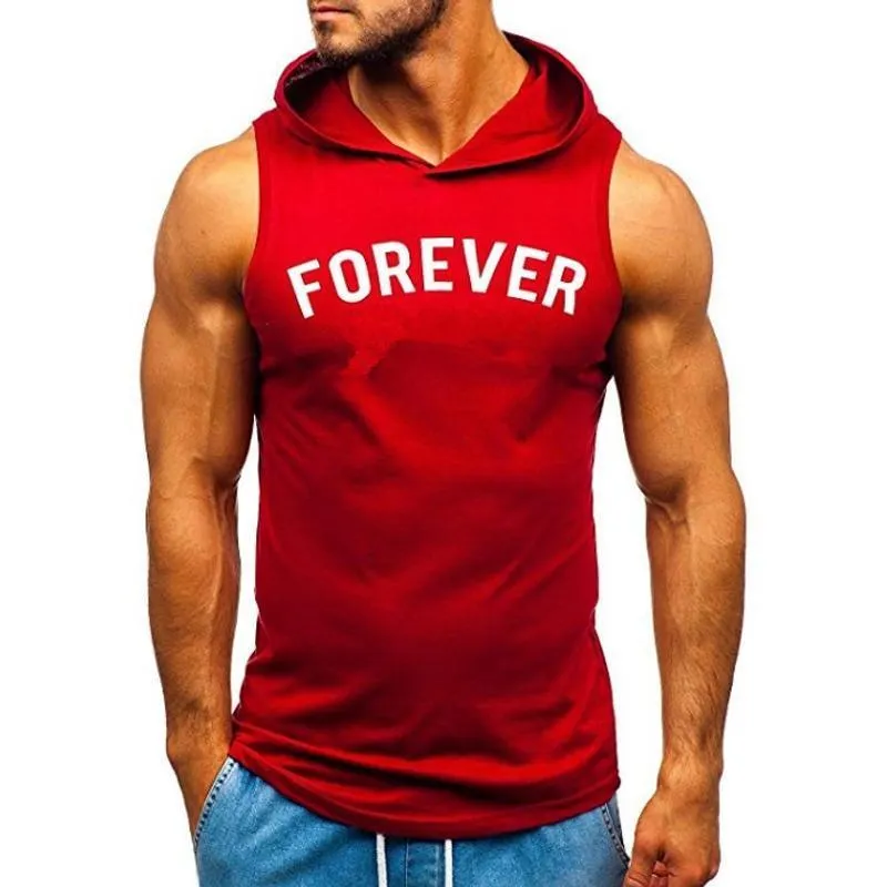 Sleeveless Printed Sports Hooded T-shirt