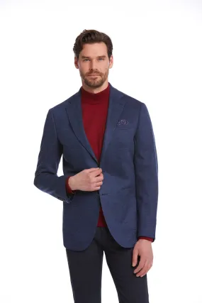 Slim Fit Notch Lapel Plain Wool Blend Navy Casual Blazer, Blue