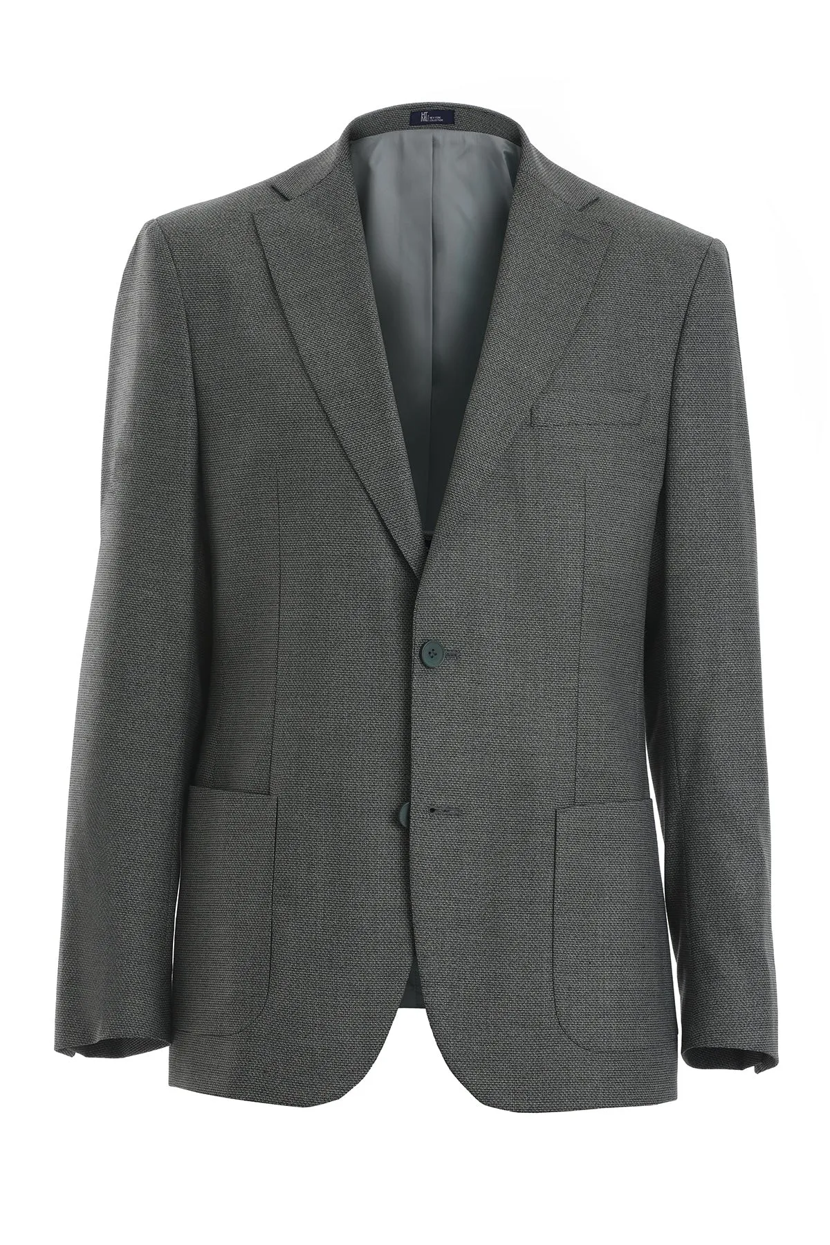 Slim Fit Textured Notch Lapel Green Casual Blazer