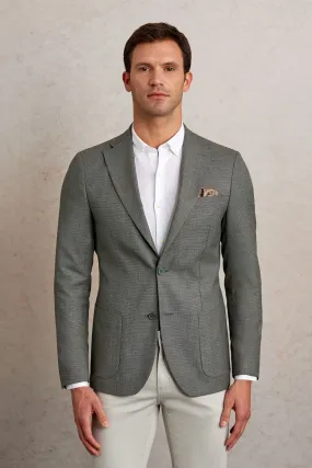 Slim Fit Textured Notch Lapel Green Casual Blazer