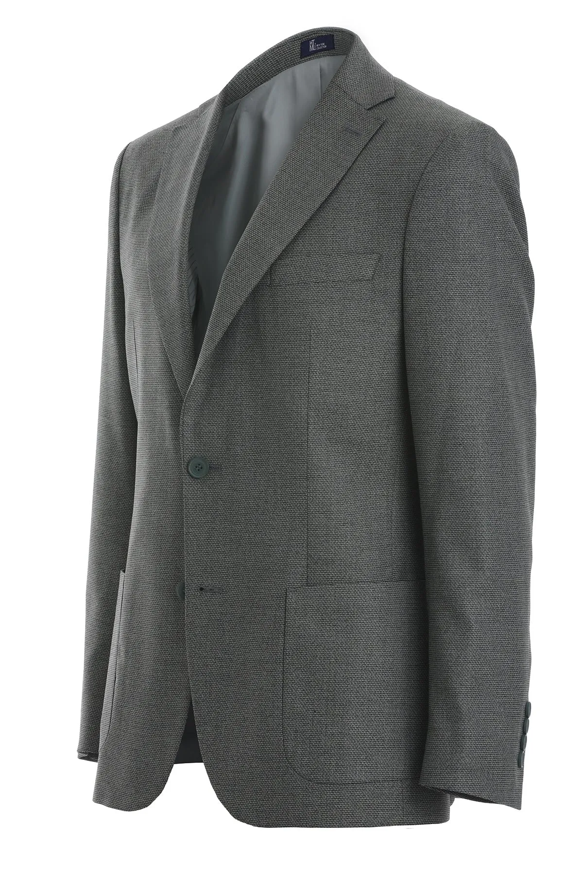 Slim Fit Textured Notch Lapel Green Casual Blazer