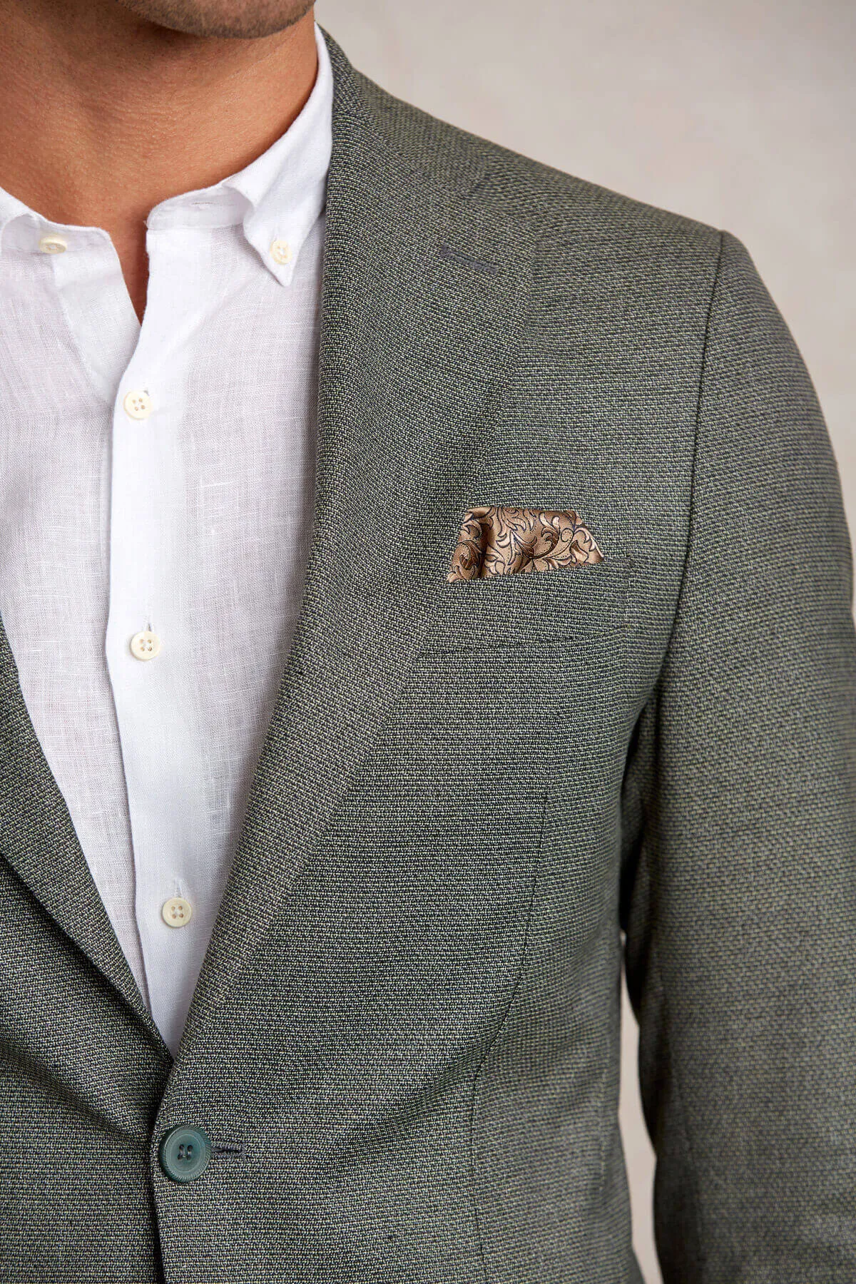 Slim Fit Textured Notch Lapel Green Casual Blazer