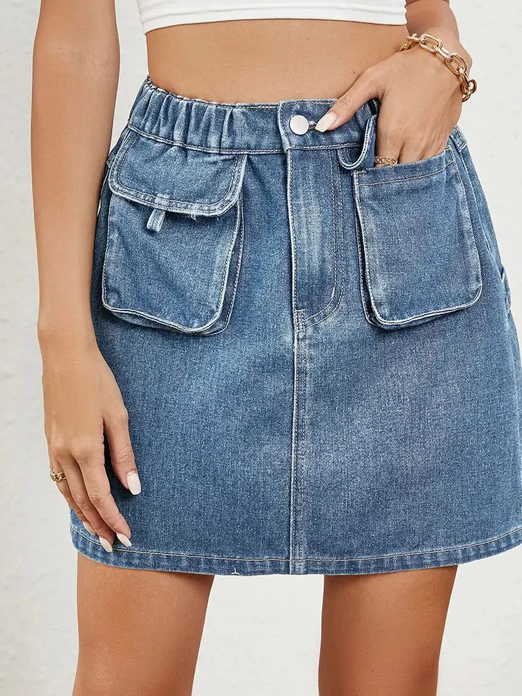 Street Style Elastic Denim Skirt