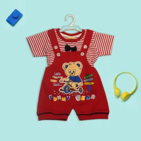 Teddy Bear Dungaree & Stripe T-Shirt (Red)