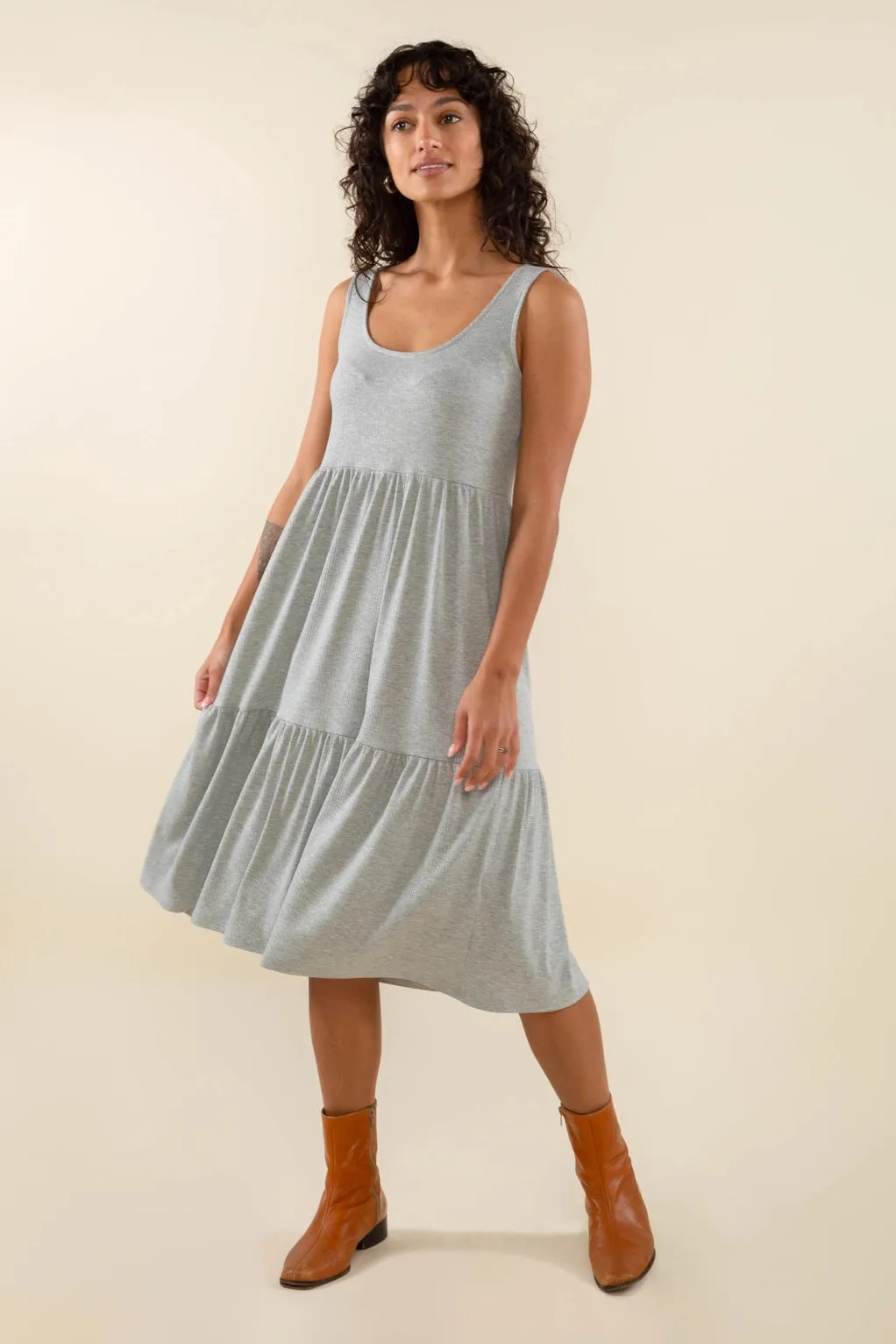 The Riley Ribbed Tank Dress by NLT - Heather Grey