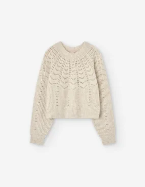 top l/s pointelle knit - white