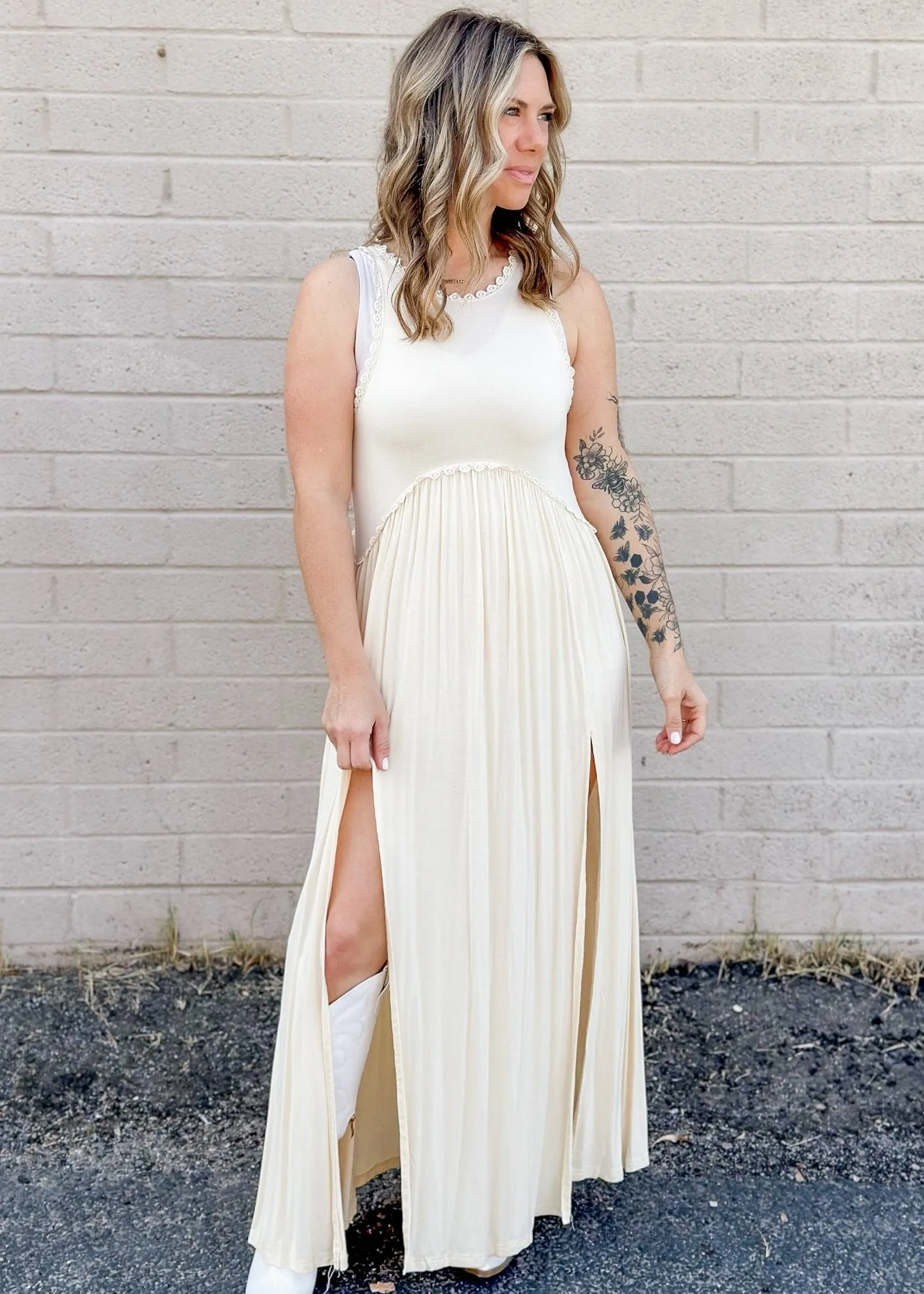 Tulsa Lace Detail Maxi Dress - Cream